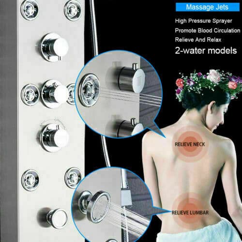Shower Panel Tower System Stainless Steel 6-Function Faucet LED Rain&Waterfall 5
