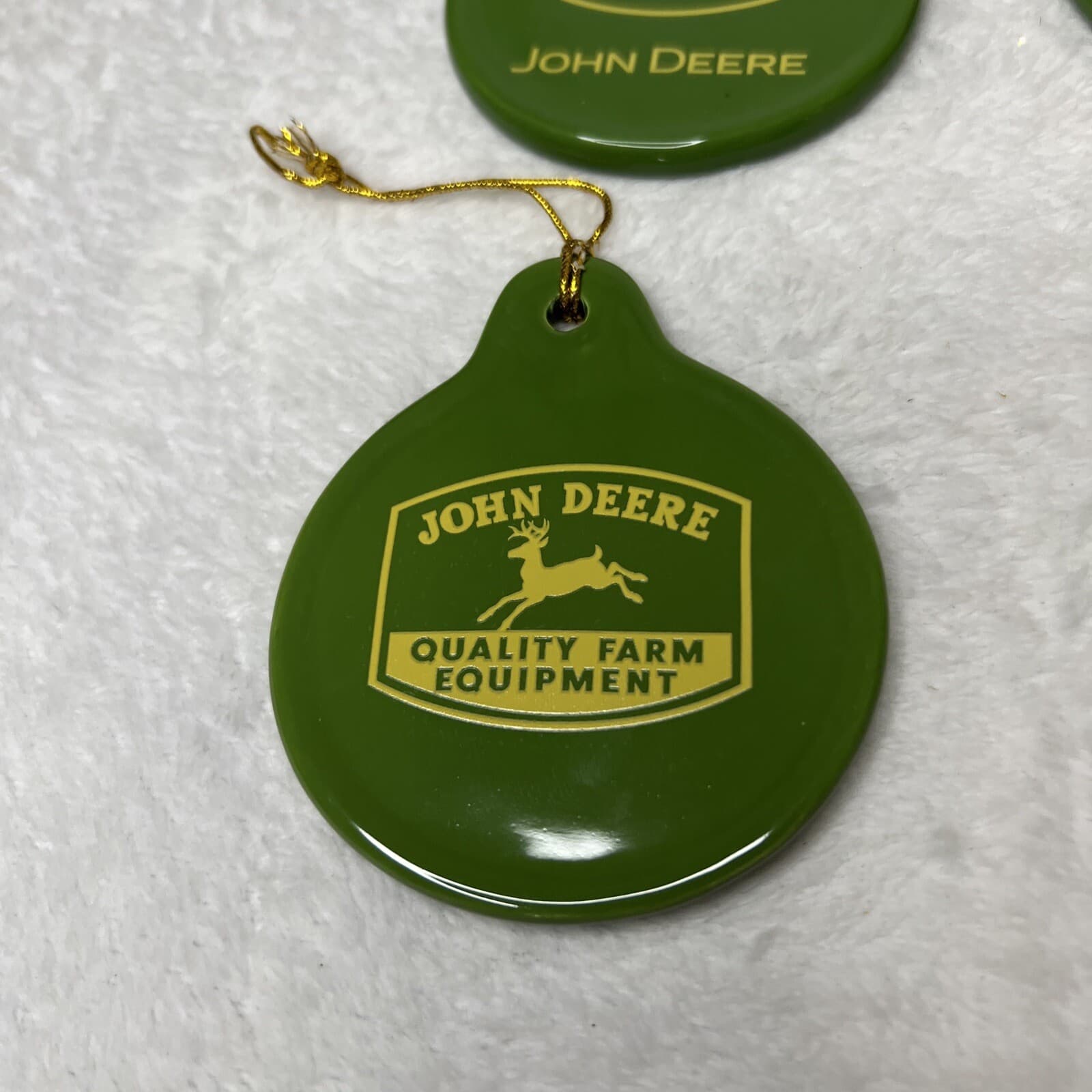 Lot 4 John Deere Ceramic Christmas Tree Ornament Disc 2007 Double Sided Mint 2