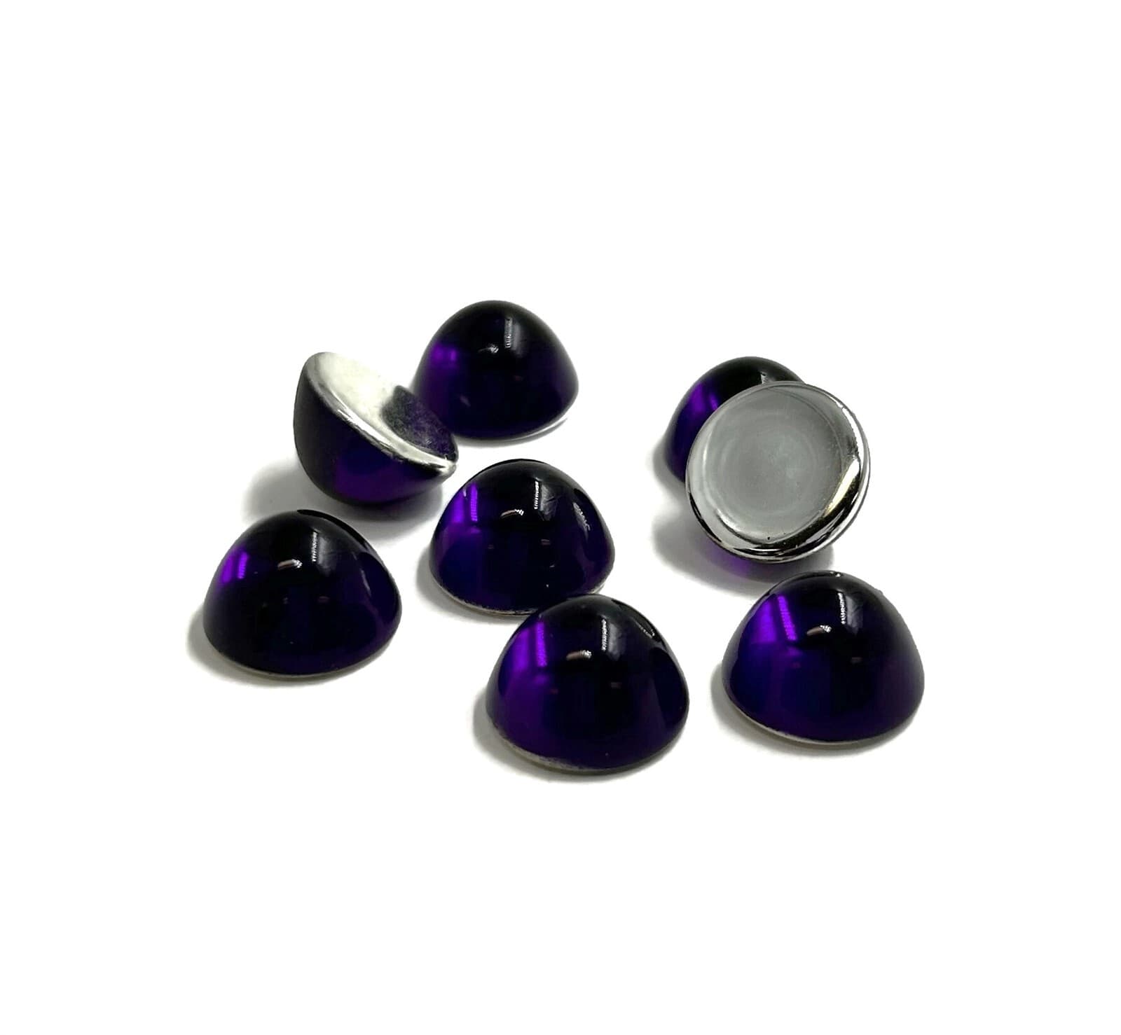 12 VINTAGE AMETHYST ACRYLIC 15mm. ROUND HIGH DOME CABOCHONS 7166