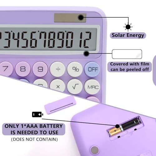 Purple Calculator, UPIHO Standard Calculator 12 Digit with Large LCD Display  4