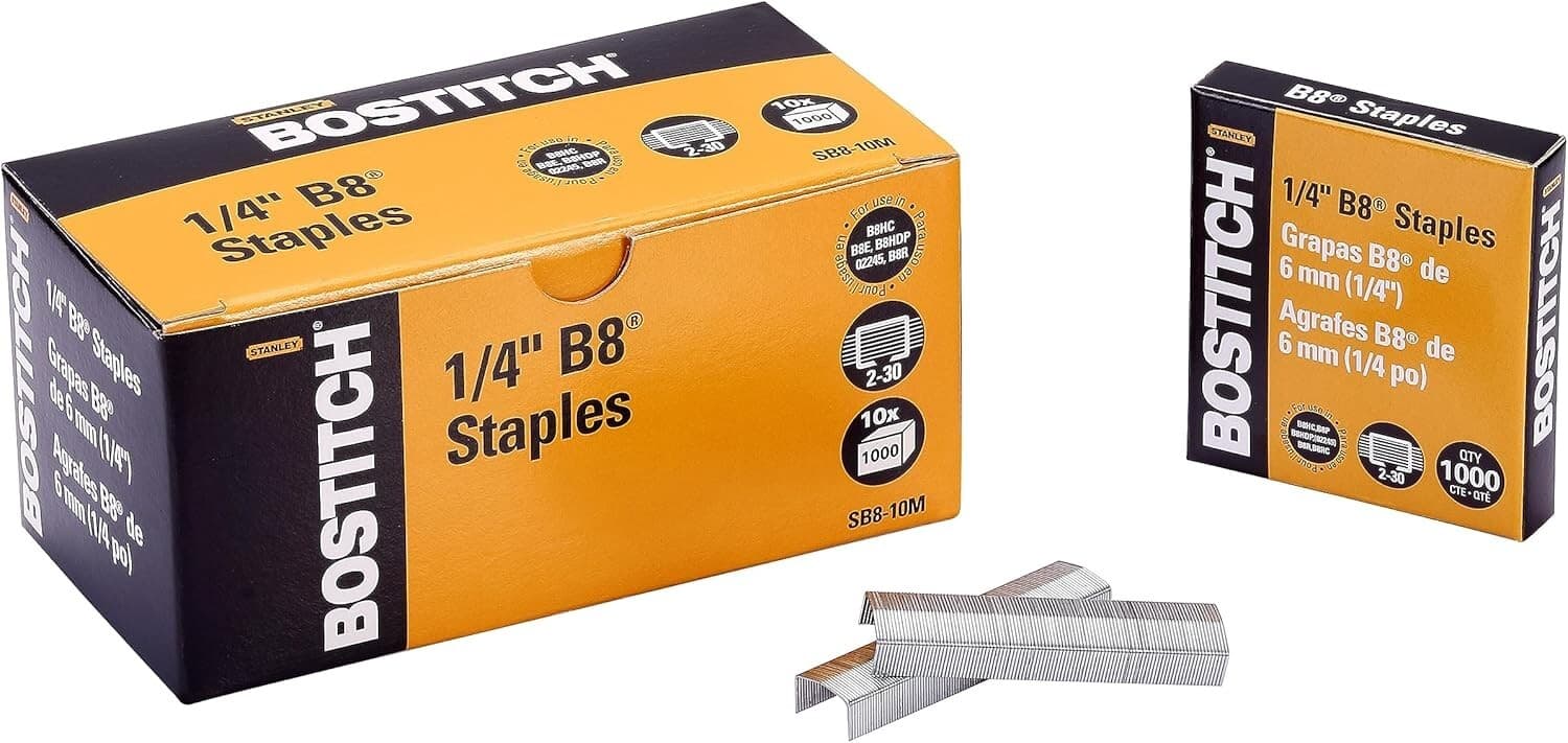 Bostitch B8 PowerCrown Staples 0.25" 10000 Total in 10 Separate 1000 Count Boxes