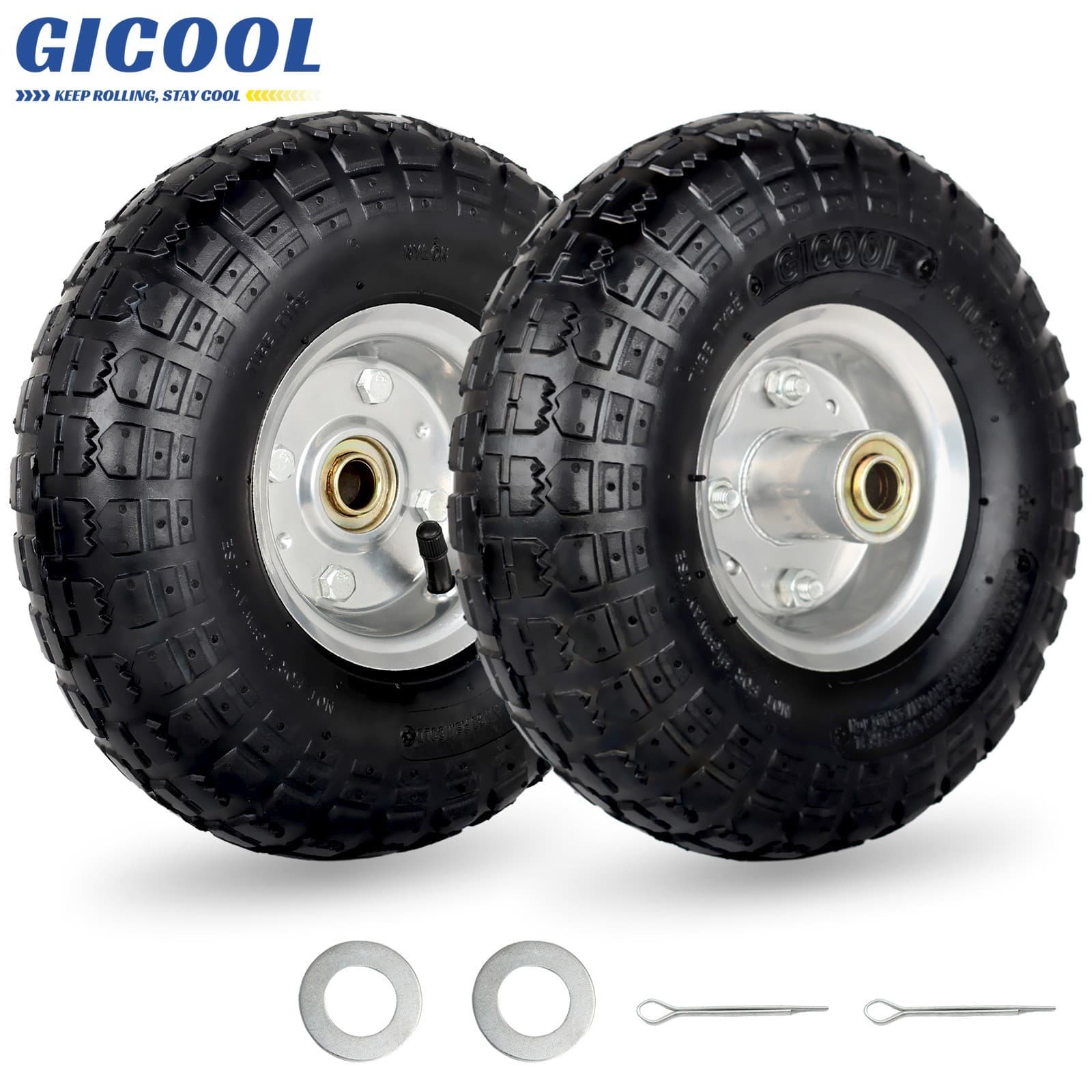 2-Pack 4.10/3.50-4" Tire & Wheel, 10" Pneumatic Tire for Hand Truck Trolley Cart