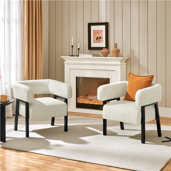 Corduroy Barrel Accent Chair with Solid Wood Legs with Pocket Coiled Seat 3