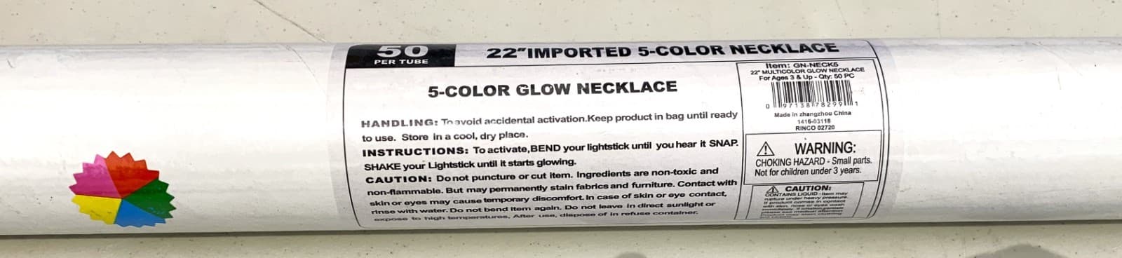 5 Color Light Up 22 inch Glow Necklaces Tube of 50 Pack Kids Fun Party Favors 2