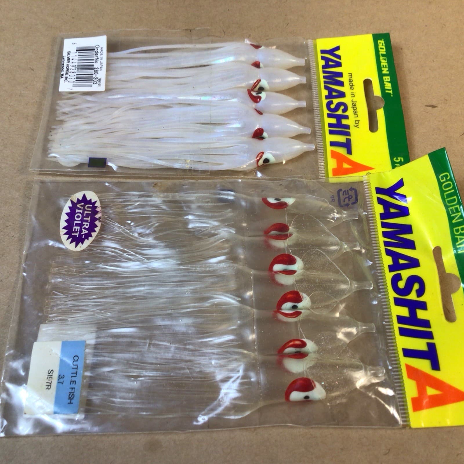 Silver Horde 10803012 Squid (Octopus 3.5) (4¼”) 5/pkg. Pearl/Aurora +Cuttle Fish 5