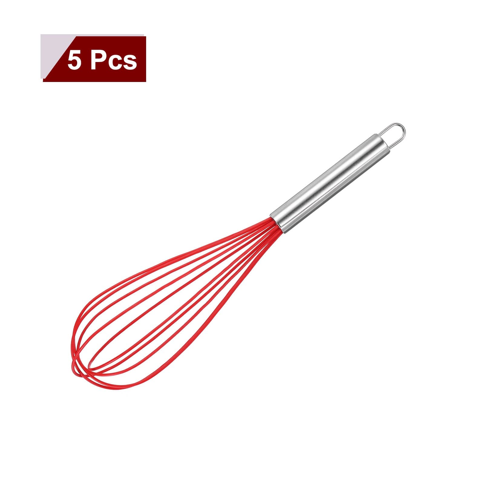 5Pcs Silicone Whisk 12" Kitchen Whisk Wire Whisks Beater Red 3