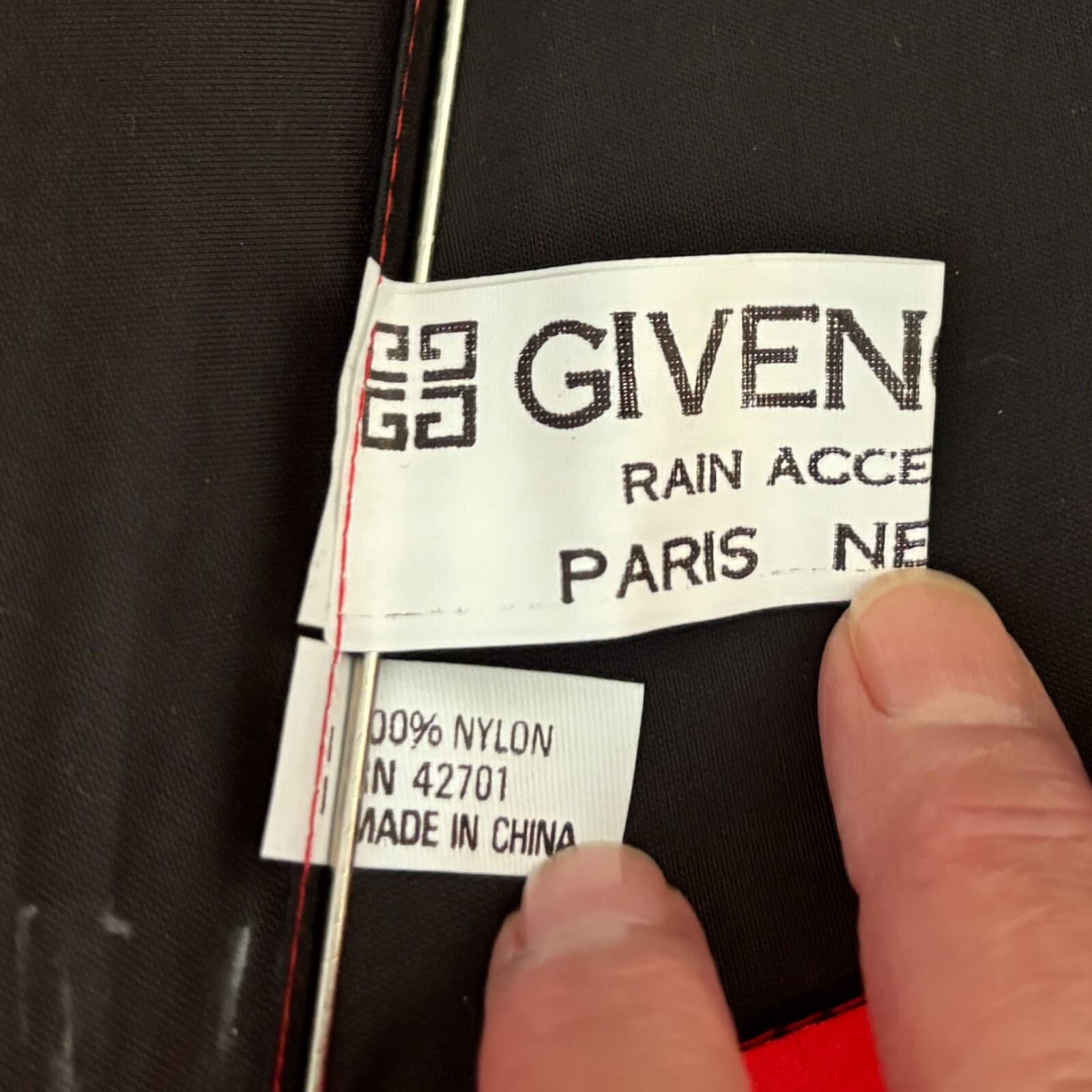 English Mist GIVENCHY Folding Travel Umbrella – Black w/ Red Trim – Brand New! 5