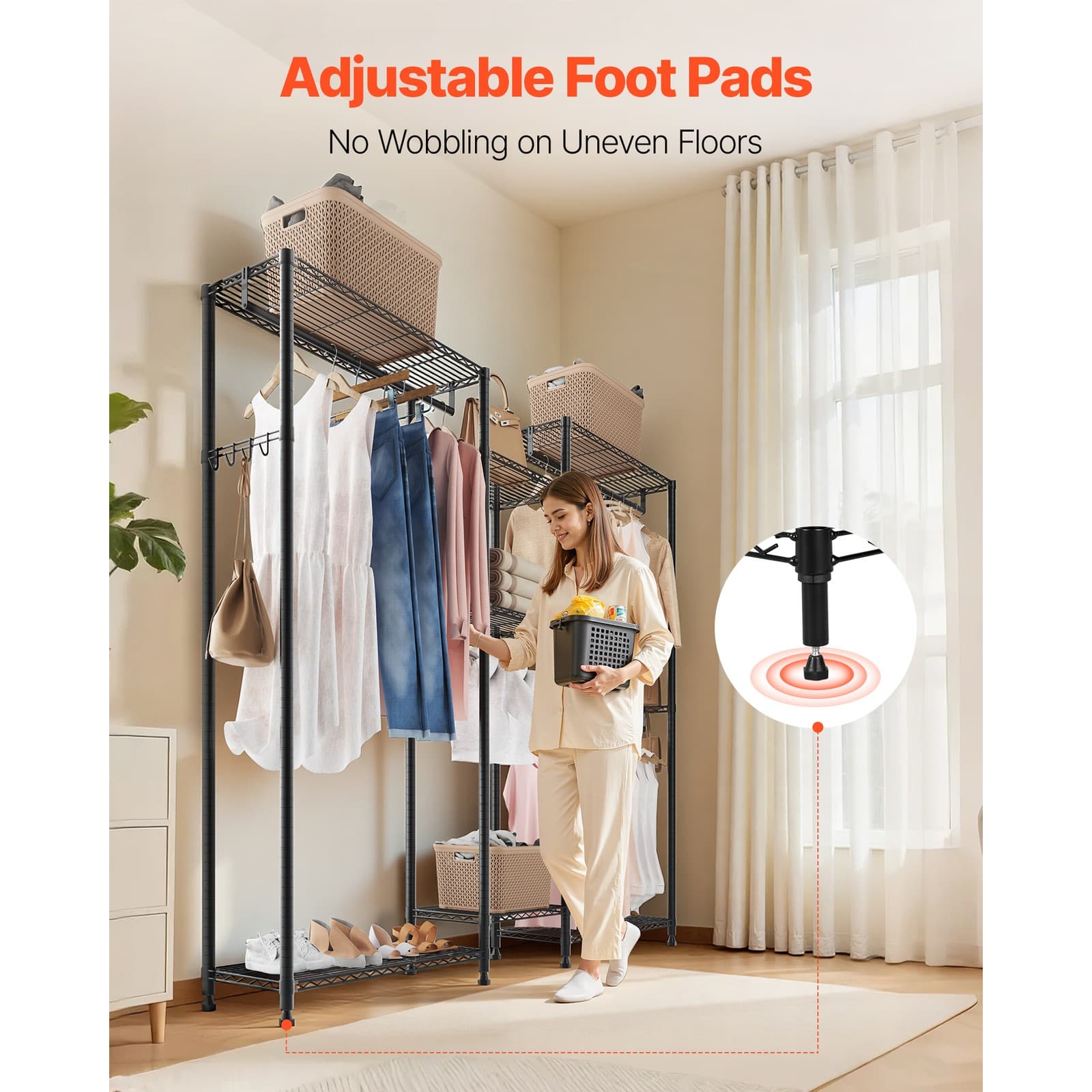 Uimoso Adjustable Height Clothes Rack with 4 Hanging Rods for Wardrobe Storage 6