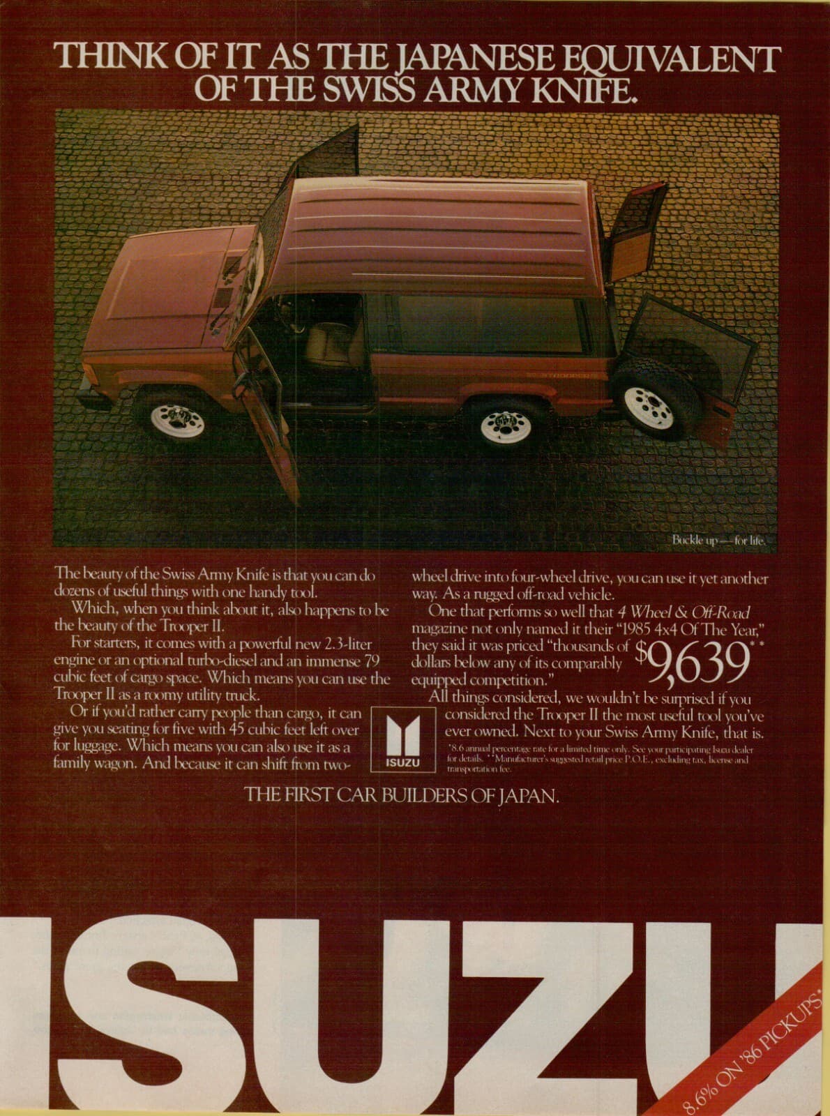 1986 Isuzu Trooper II Red Japanese Swiss Army Knife Original Color Print Ad