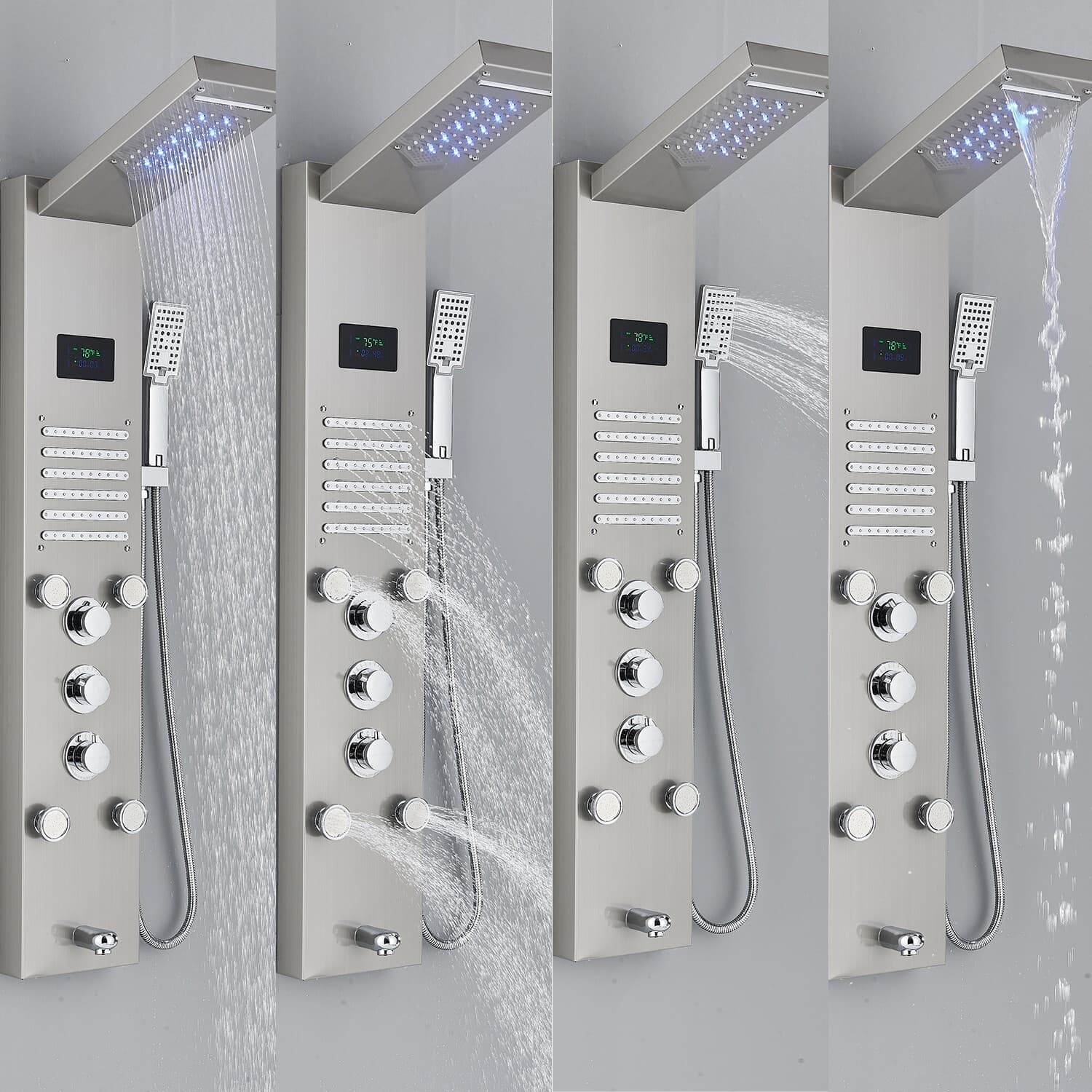 ELLO&ALLO Shower Panel Tower LED Rainfall Waterfall Massage System with Body Jet 4