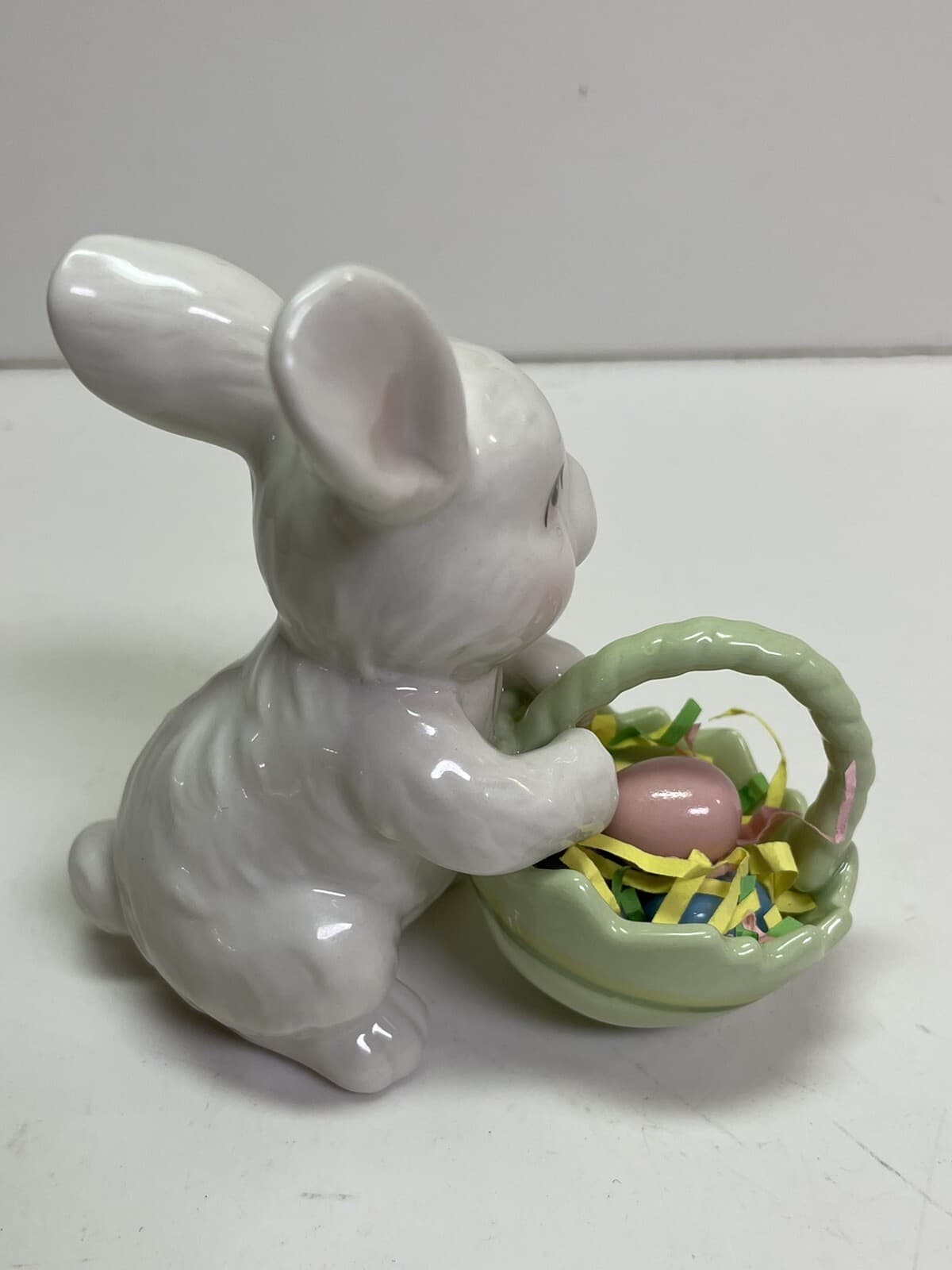 Cosmos Rabbit With Easter Egg Basket Ceramic Figurine 3