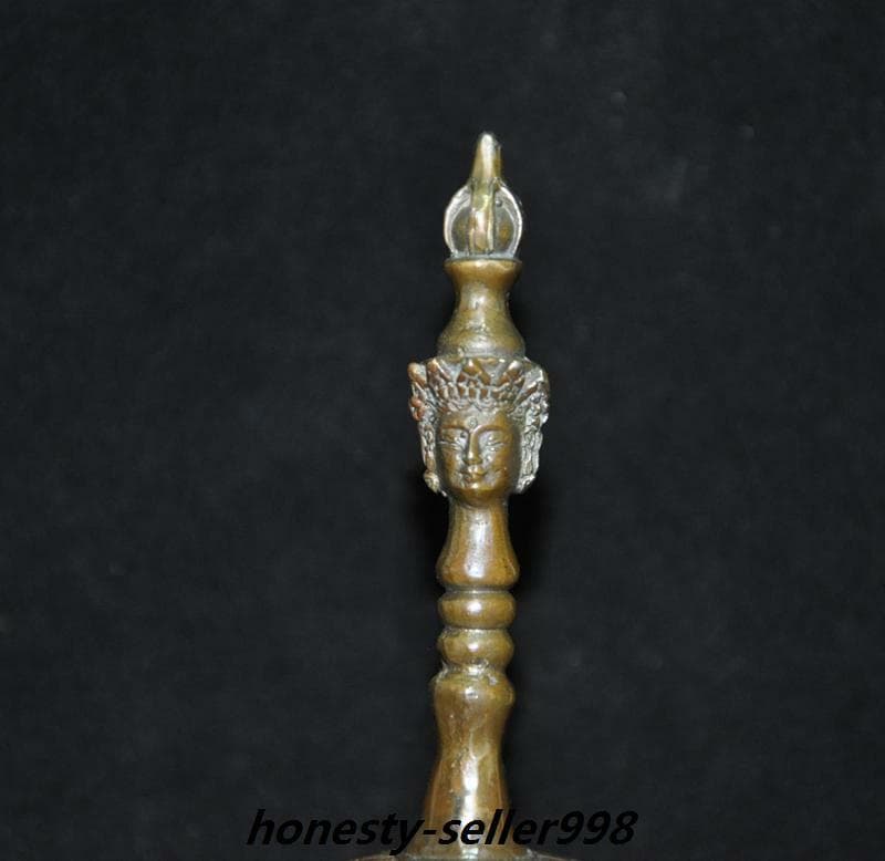 6'' Tibetan Buddhism temple bronze Tara statue exorcism Bell Chung chimes clock 2