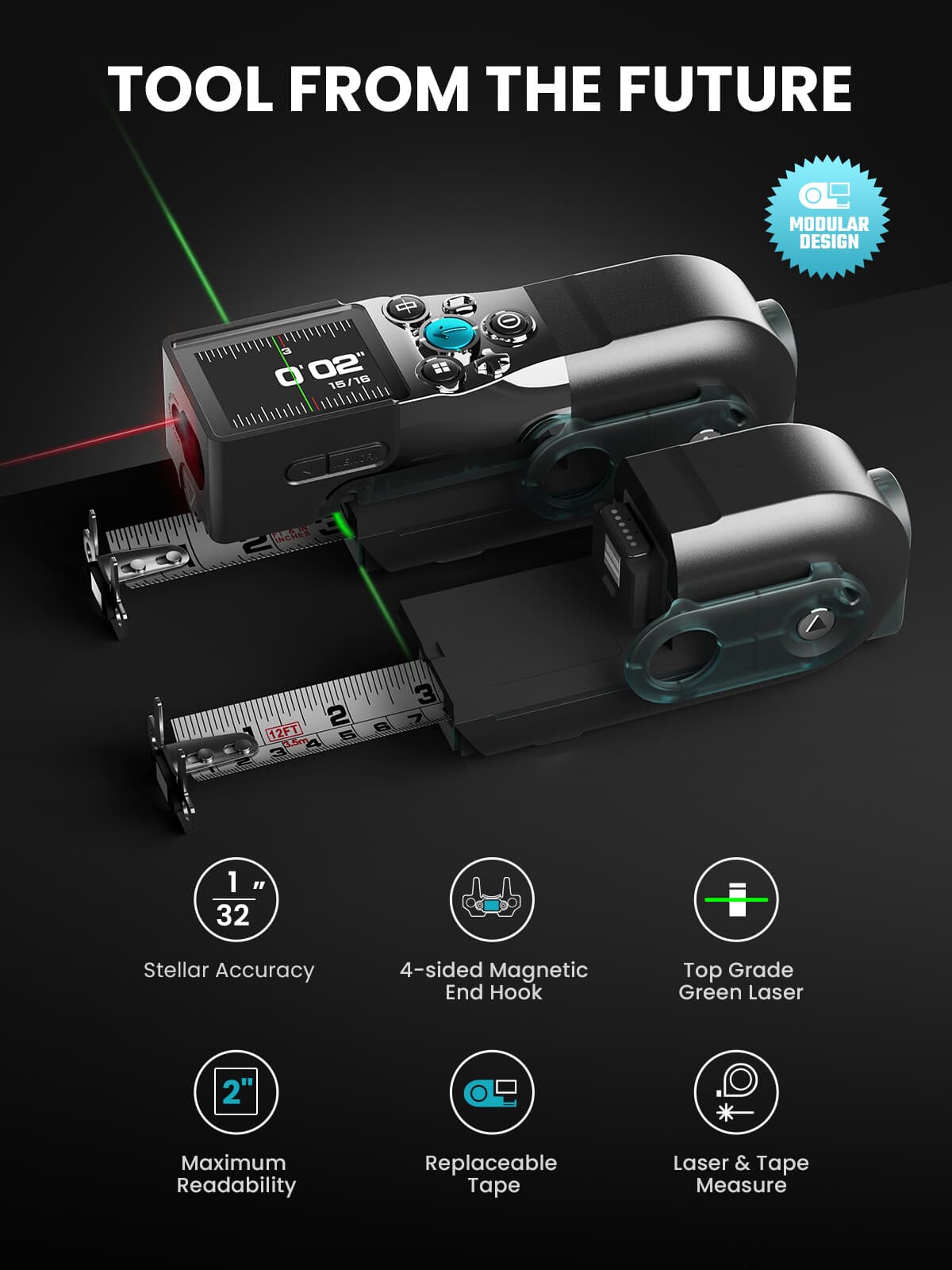 Mileseey 330 FT Digital Tape Measure with Green Laser Replaceable Blades Tape 3