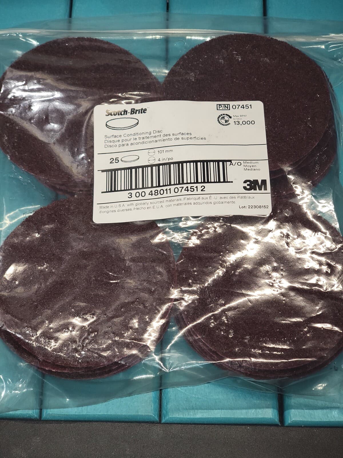 (25) 3M Scotch-Brite 4” Inch Surface Conditioning Disc Hook & Loop Medium Grit