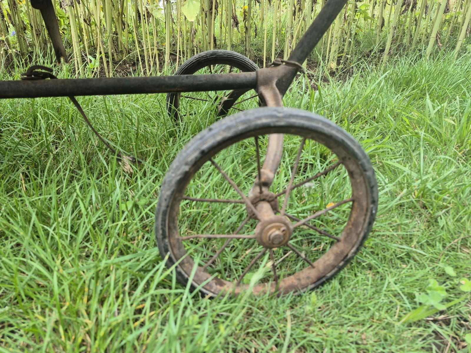 Vintage Pram Buggy Stroller Antique  Cast Iron Axle Rocking Bassinet 1900's 3