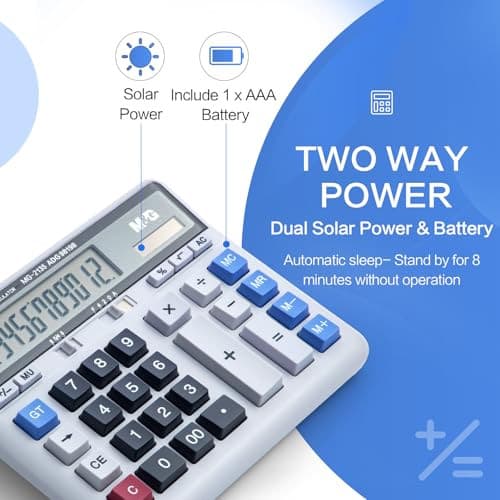  Desktop Calculator 12 Digits Extra Large LCD Display, Dual Solar Power and  4