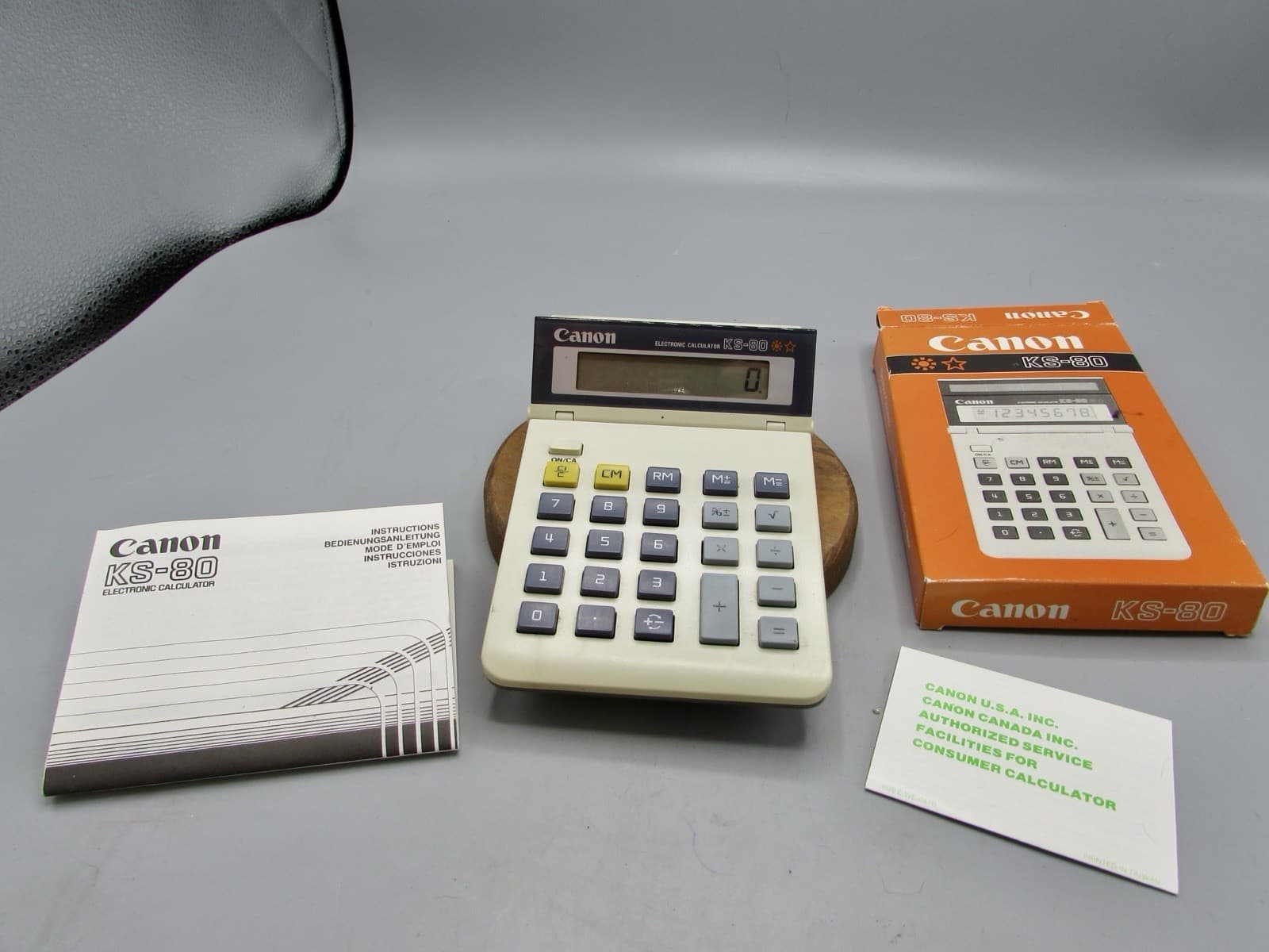 Canon KS-80 Solar Calculator With Instruction Manual & Original Box Display Elev