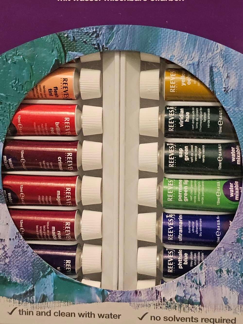 Reeves Water Mixable Oil Colour 24 Artist Colours 12 mL 0.4 fl.oz 3