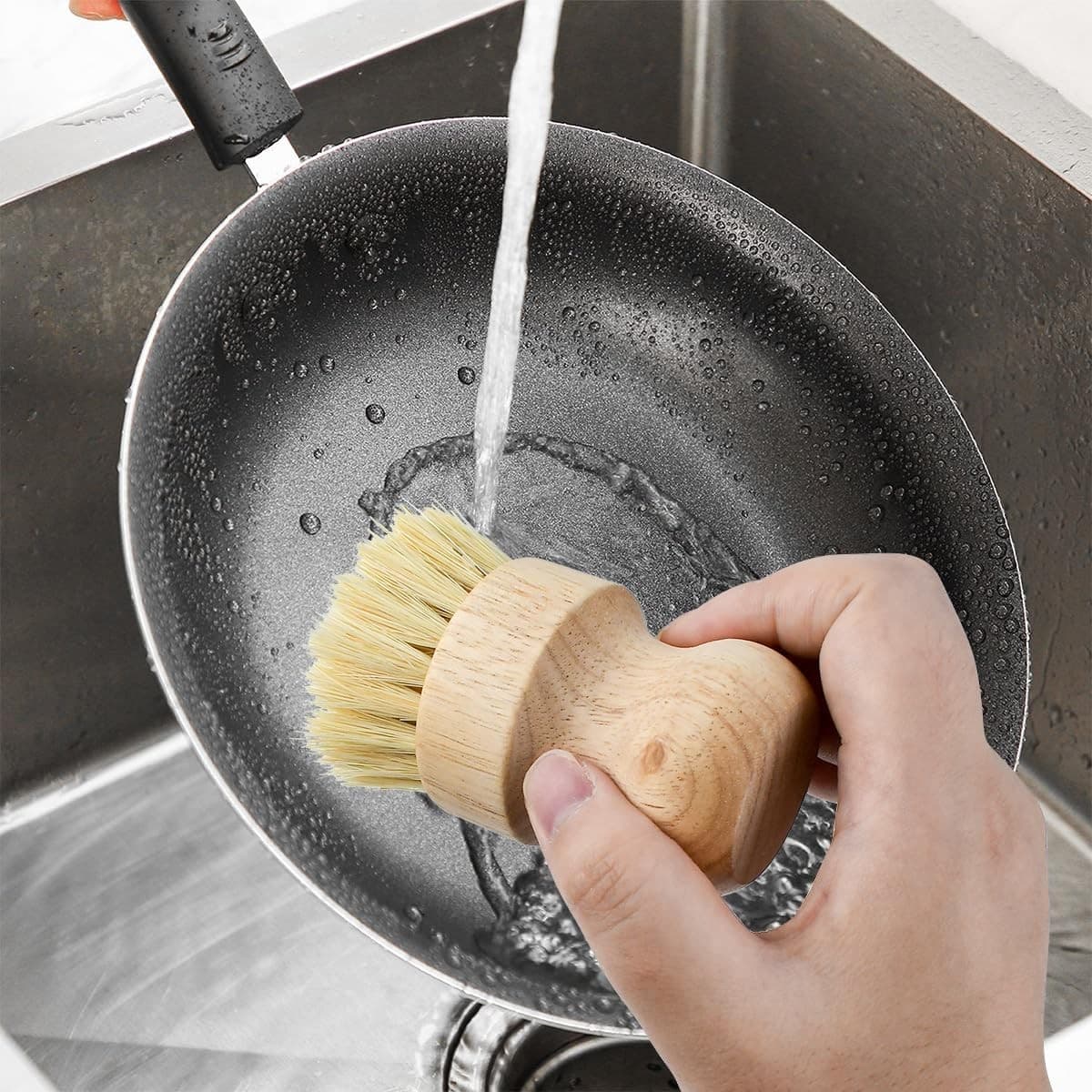 2 Pcs Dish Brush, Wood Dishes Scrub Pot Brush for Sisal and Palm  4