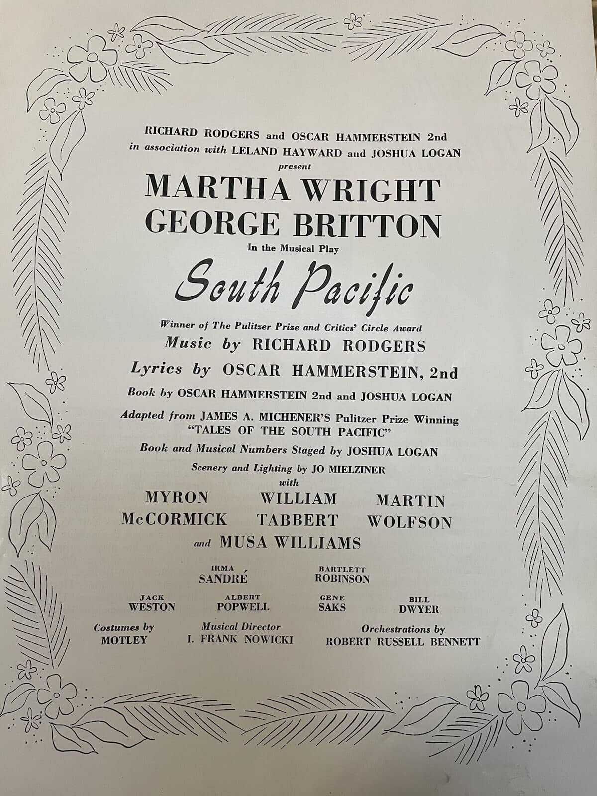 1952 South Pacific Souvenir Program Broadway NY M Wright G Britton J Michener 3
