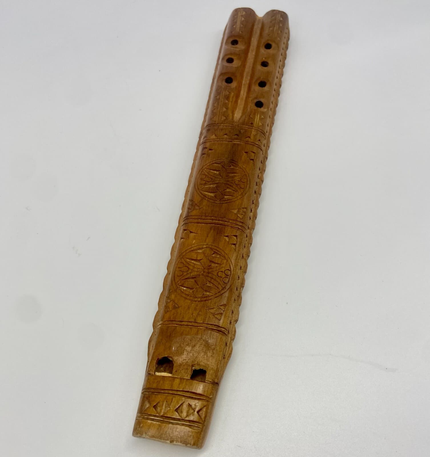 Vintage Wood Hand Carved Dvojnice Balkan Twin Double Flute 5