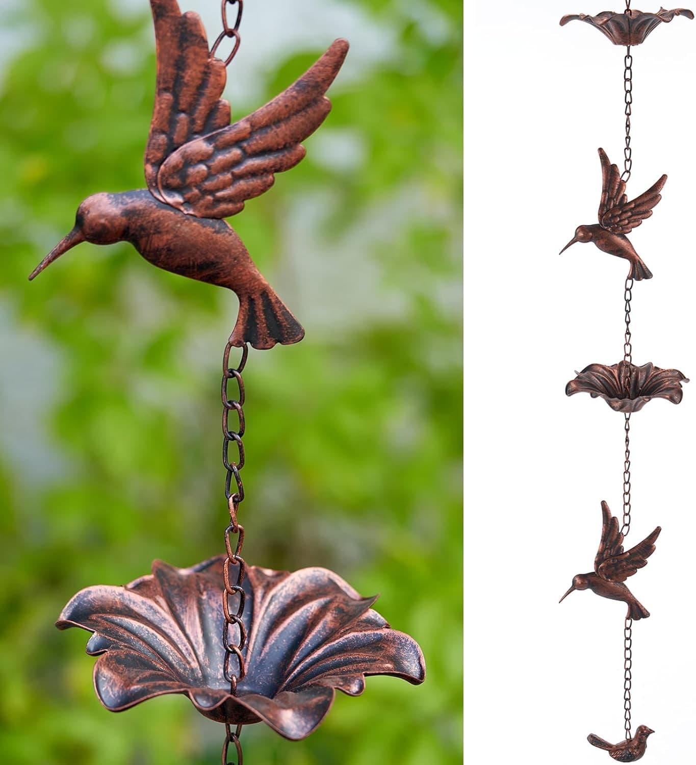 8.5FT Hummingbird Rain Chain,Rain Chains for Outside,Rainwater Catcher Chains, O