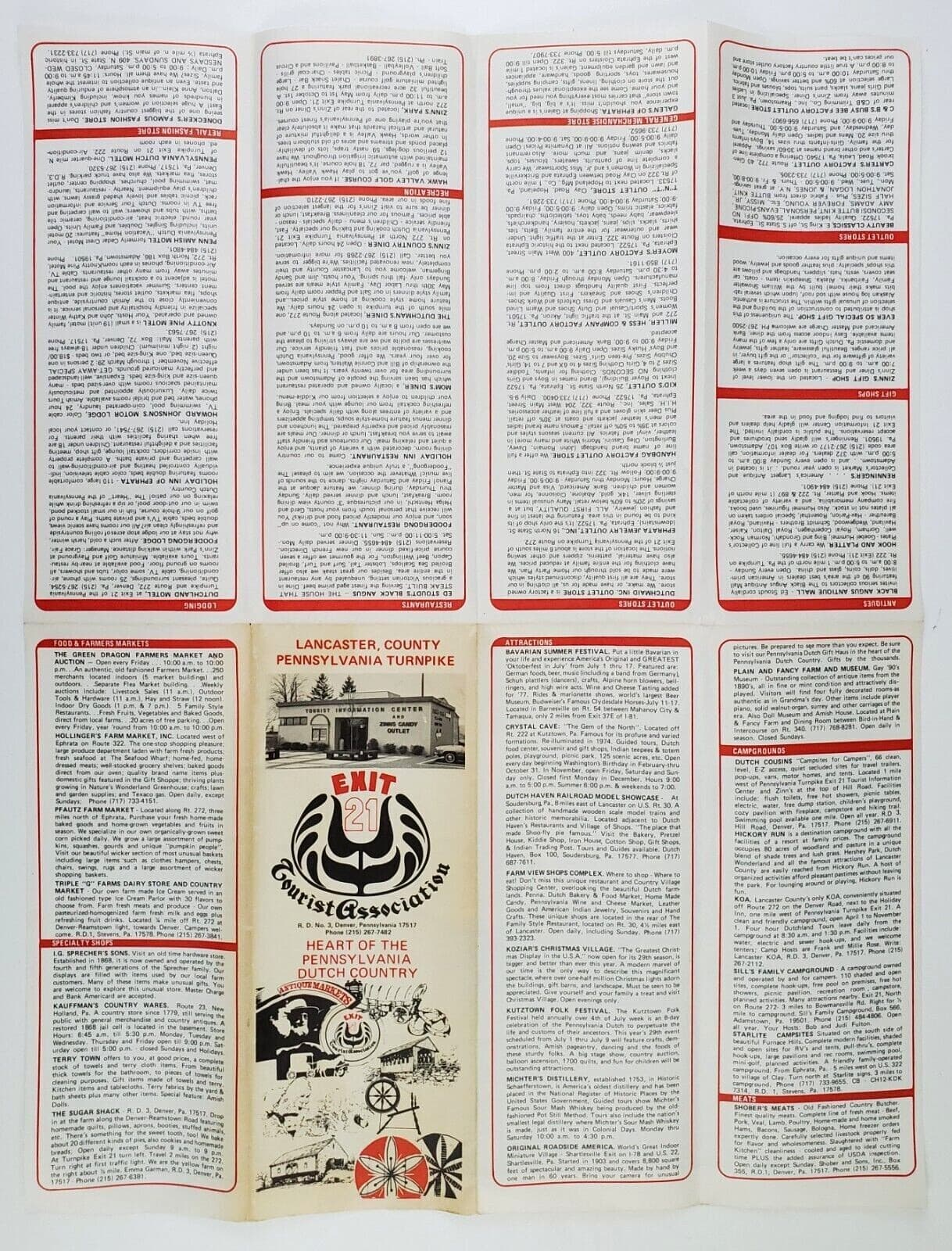 1960s Lancaster County PA Turnpike Exit 21 Tourist Dutch Vtg Travel Brochure Map 3