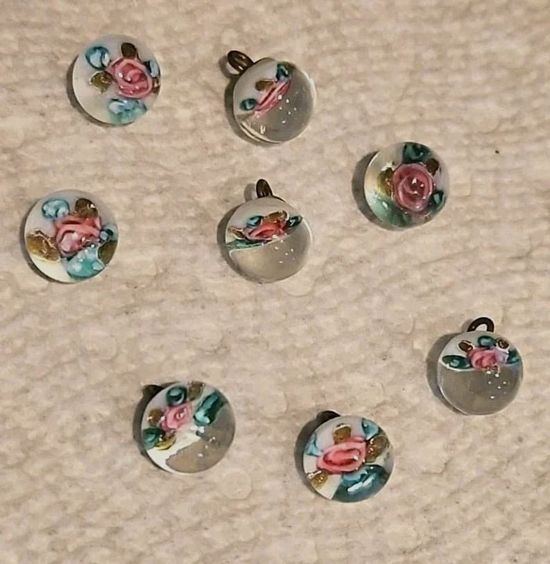 8 Antique Glass Paperweight Buttons ~ 3/8 In.