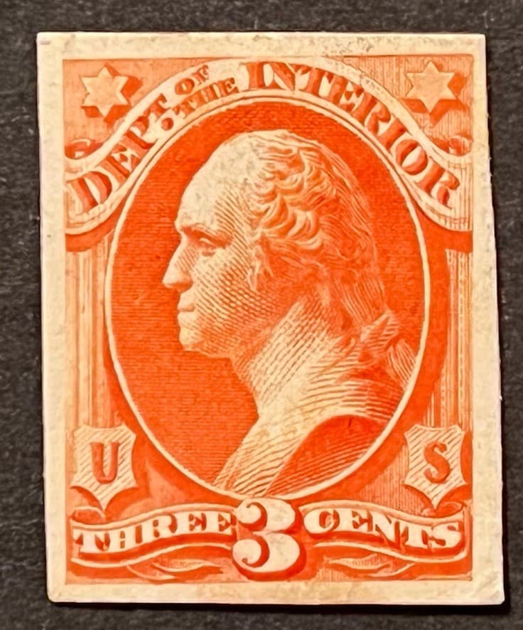 Travelstamps: US Stamps Scott # O17p4  - 3 Cent Proof on Card  Mint Hinged NGAI 5