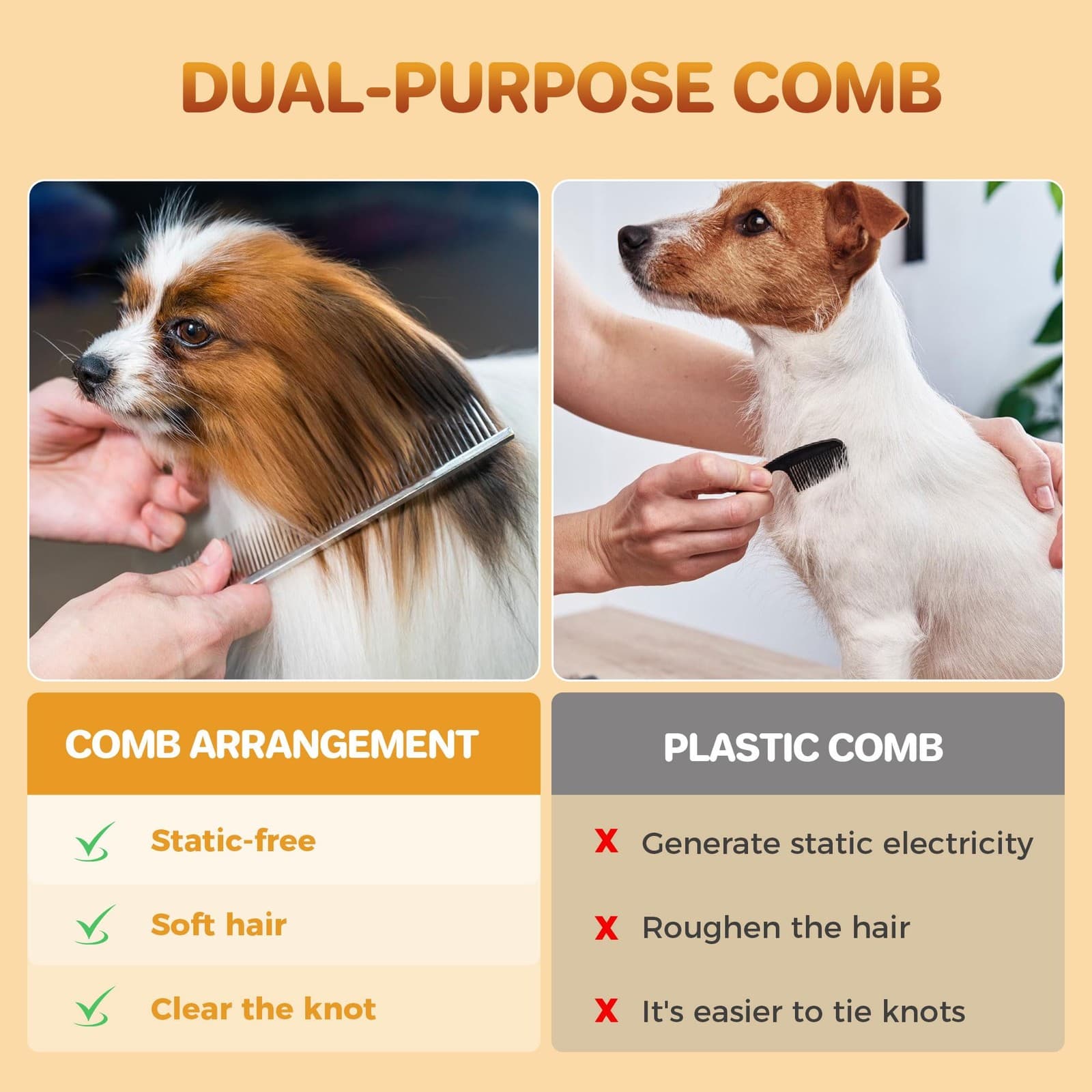 7.5 SS Pet Grooming Comb, Dogs Cats, Wide Dense Teeth, Tangles, Dematting 6