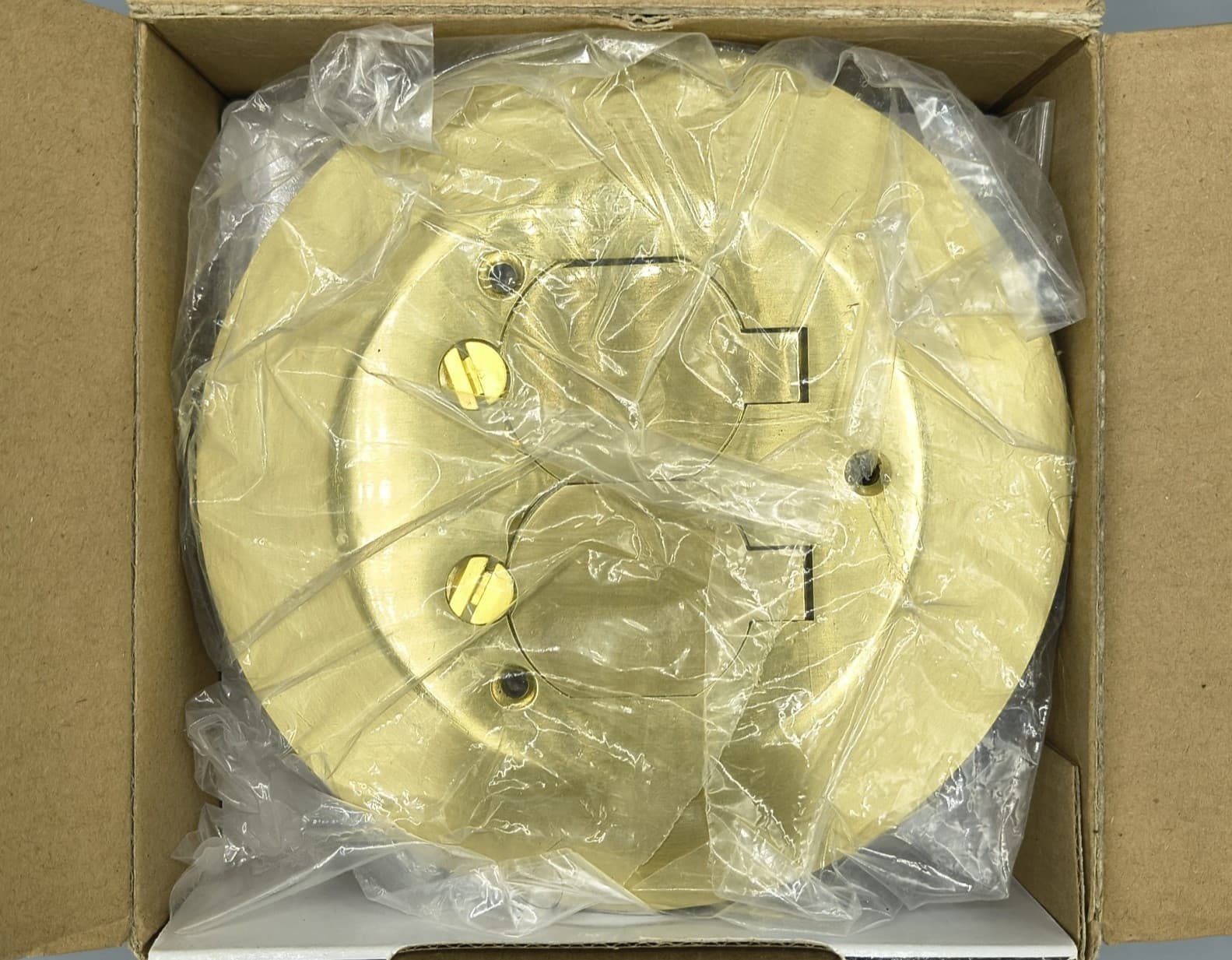 Raco Rac5500kit Floor Box Cover, Round, 2 Gangs, 6-1/4 In W, 3/8 In H, Brass