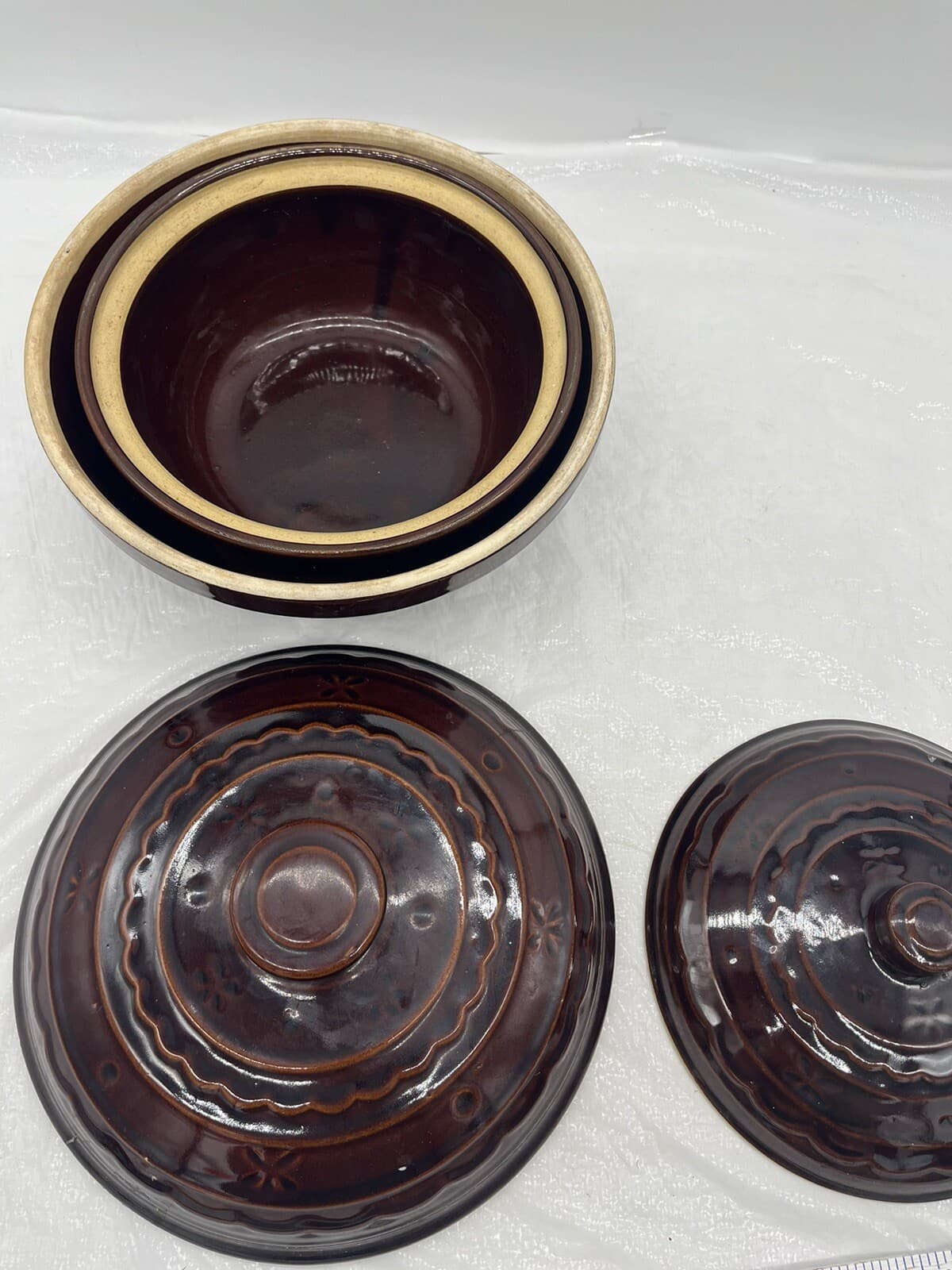 2 Nesting Marcrest Daisy Dot Ovenproof Stoneware Covered Casserole Dutch Ovens 6