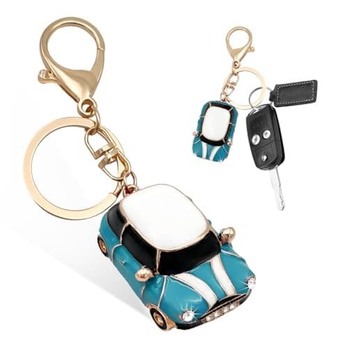 Car Key Chain, Rhinestone Detail 3D Cute Car Model Keychain, Mini Lake Blue 2