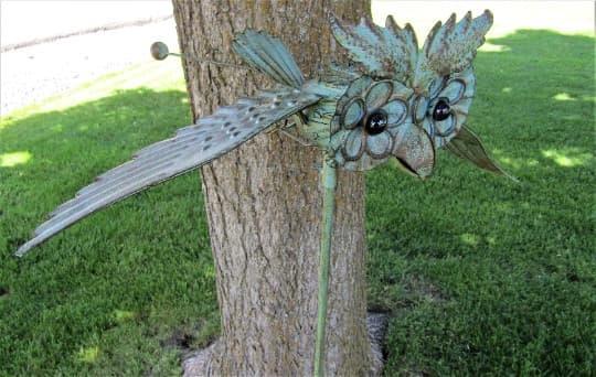 Wing Flapping Kinetic Metal Owl Yard Stake Wind Spinner Whirly-Gig Windmill