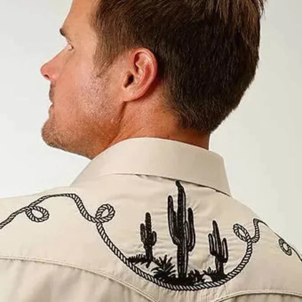 New! Men's Roper Tan CACTUS EMBROIDERY WESTERN SHIRT w/ Snaps in 5 SIZES!