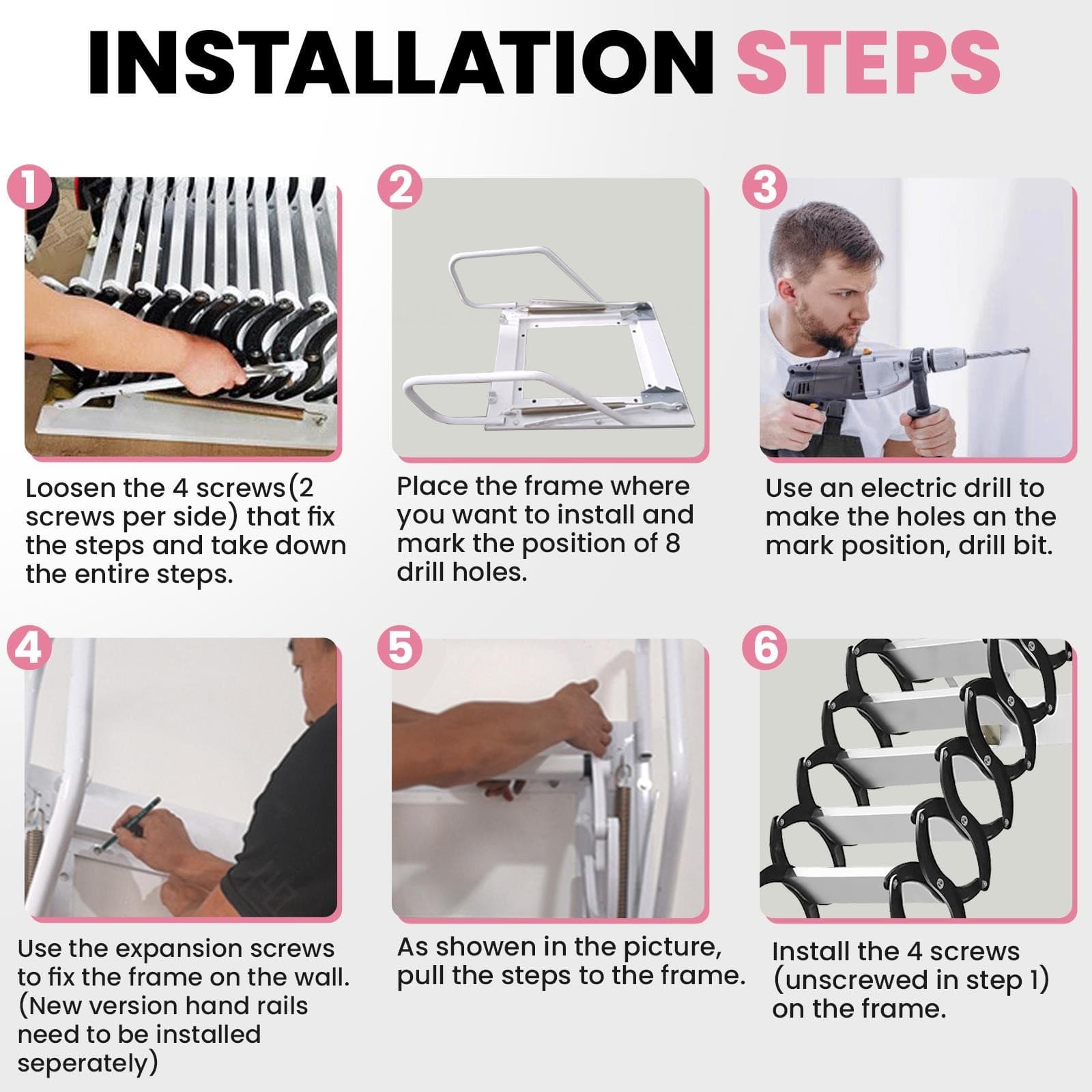 Wall Mounted Attic Ladder 12 Steps Attic Stairs Attic Stairs Pull Down Black  4