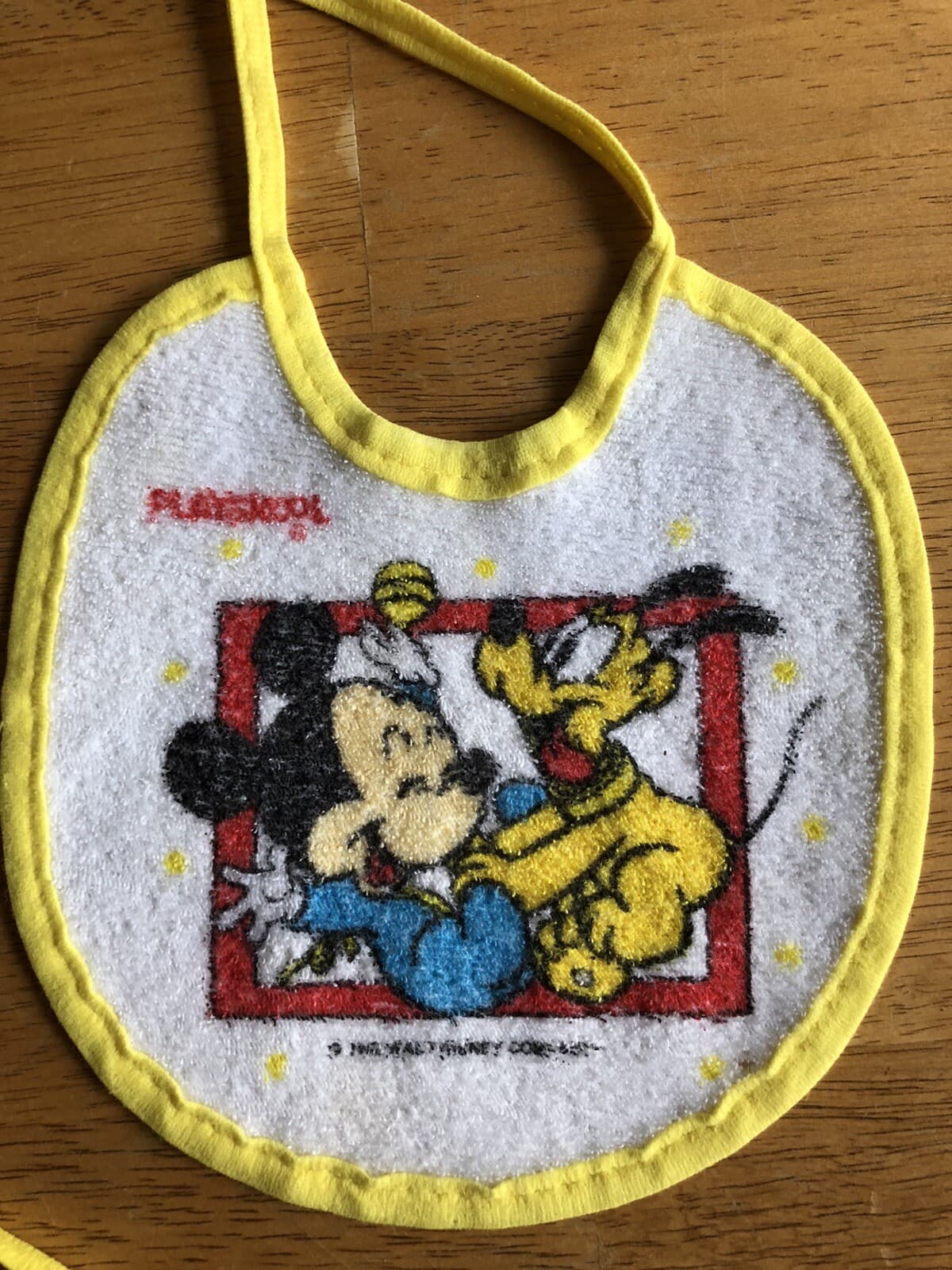 3 Playskool Disney Mickey Pluto Snoopy Tie Baby Bibs Vintage 80’s ?  7" x 7" 4