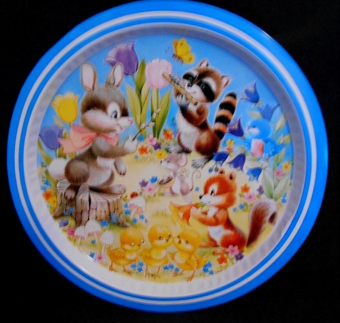 Easter Bunny Chicks Metal Serving Tray Platter Plate Spring Decor Hong Kong 1986