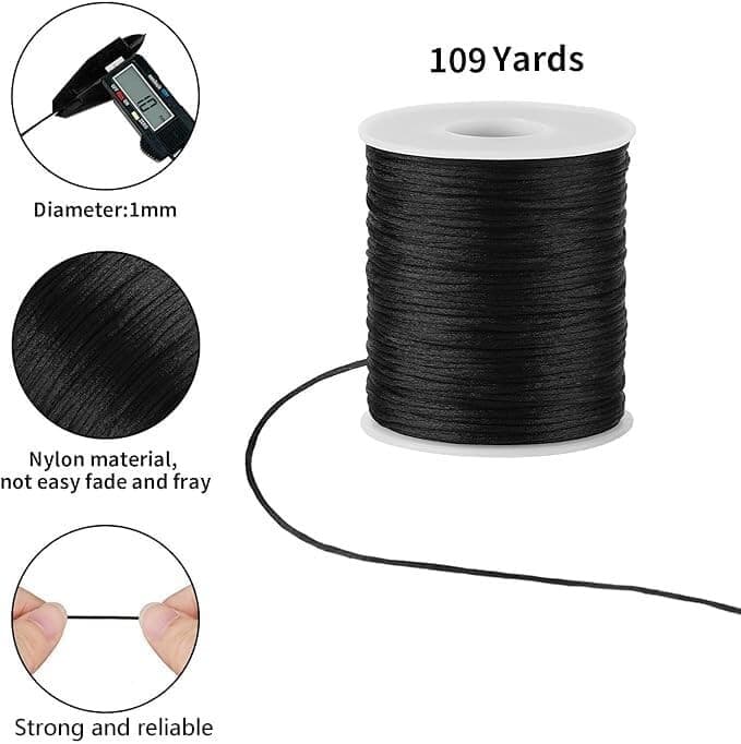 Black Nylon String Cord  1MM 100 Yards Black Twine, Bracelet String for Bracelet 4