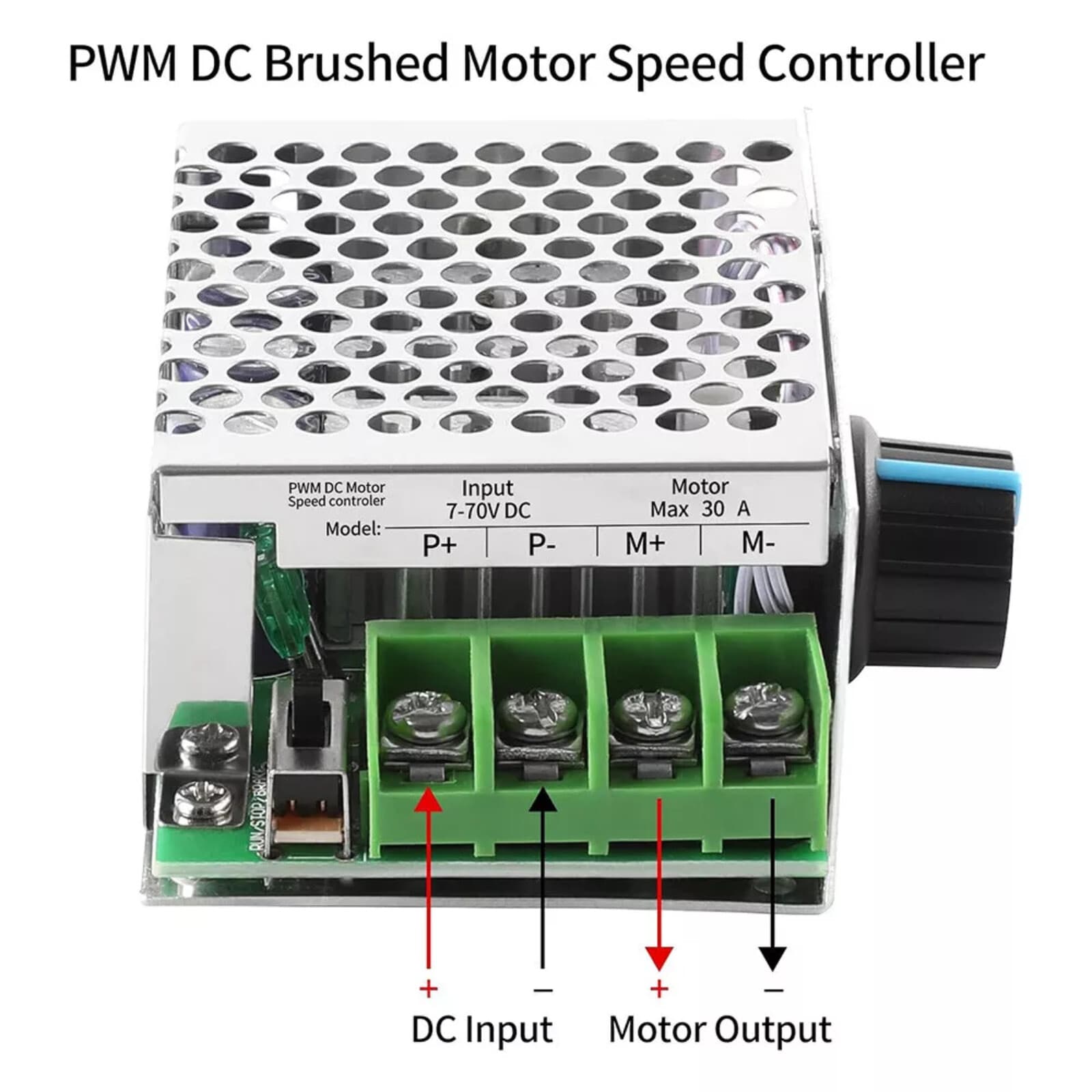 30A 7V-70V PWM DC Motor Speed Controller Switch For Power Wheels Green PCB +Fuse 3