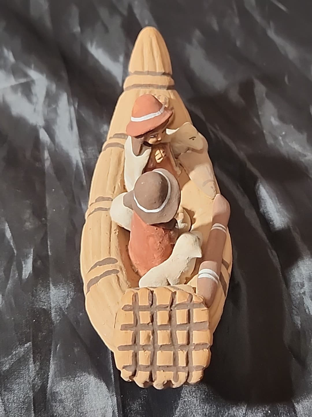 Peru Nativity In Canoe/Boat In Clay Pottery 3