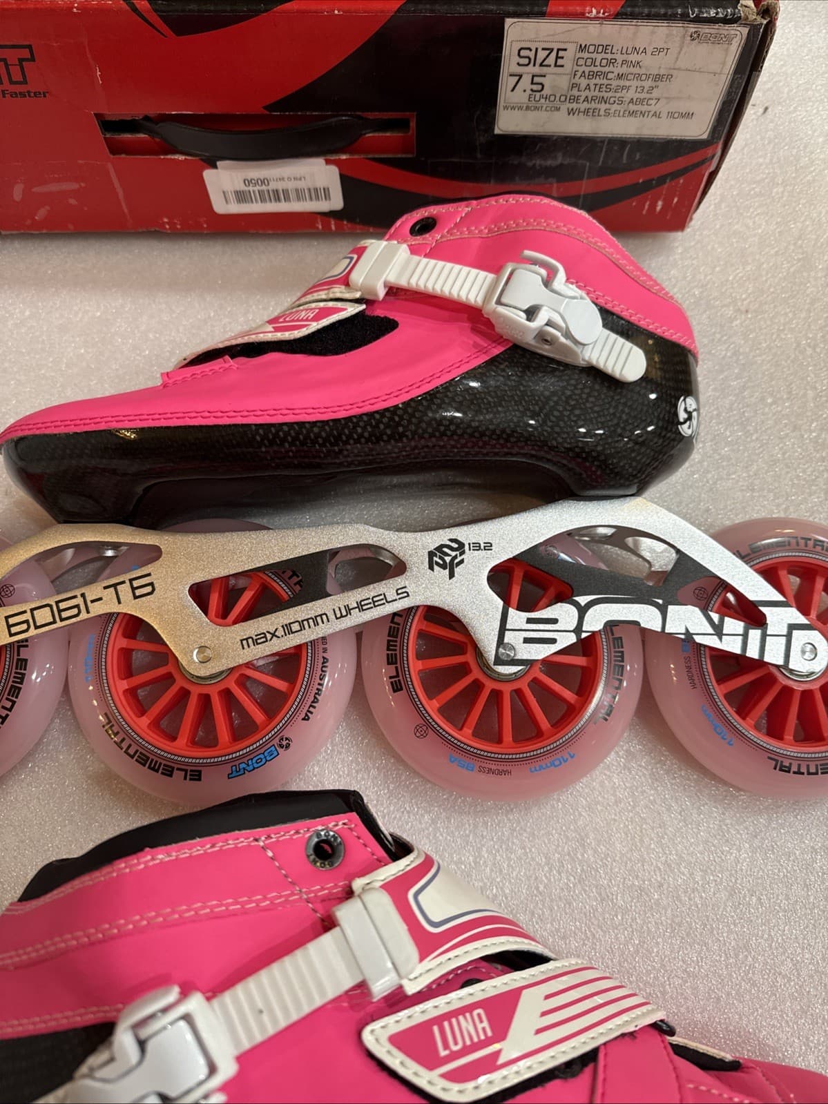 Bont Inline Speed Skates Luna Size 7.5 Frame 6061 Wheel Elemental Bearings ABEC7 5