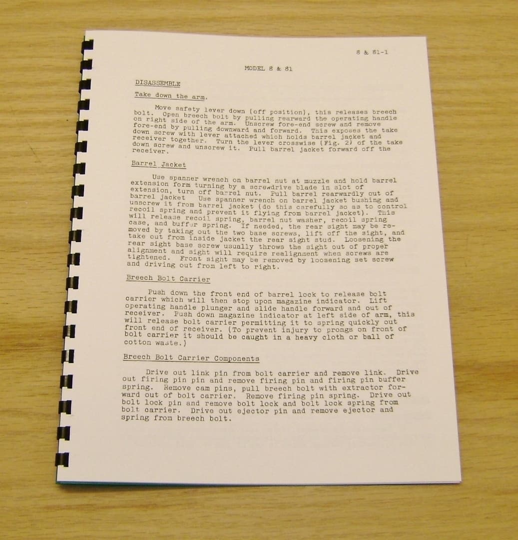 Remington Model 8 & 81  Repair / Field Service Manual - #62 2