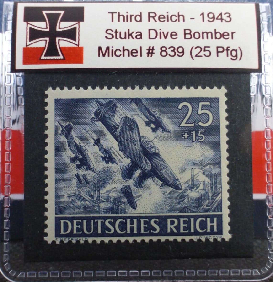 Nazi Germany 1943 Wehrmacht Stamp - Stuka Dive Bomber Third Reich WW2 25 Pfg