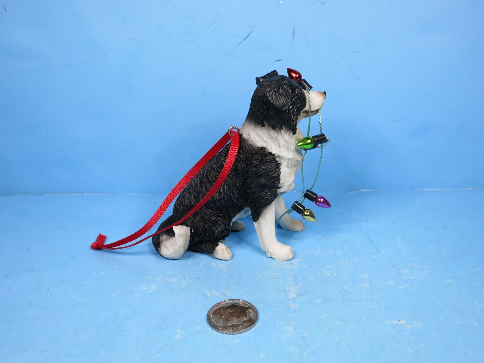 SANDICAST DOG CHRISTMAS ORNAMENT Border Collie W/Light String-New In Box 5