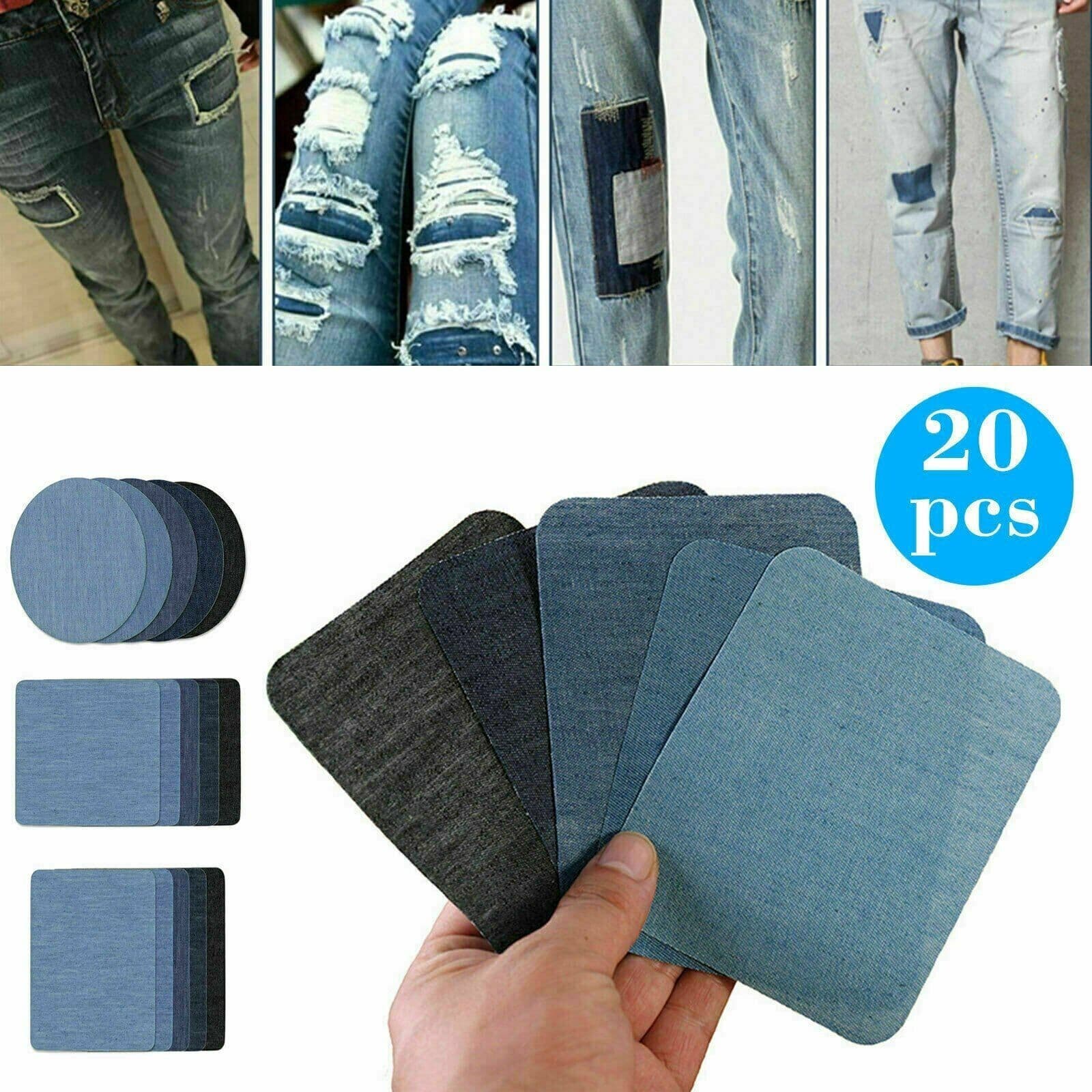 5 Colors DIY Iron on Denim Fabric Patches for Clothing Jeans Repair Kit（20pcs ） 3