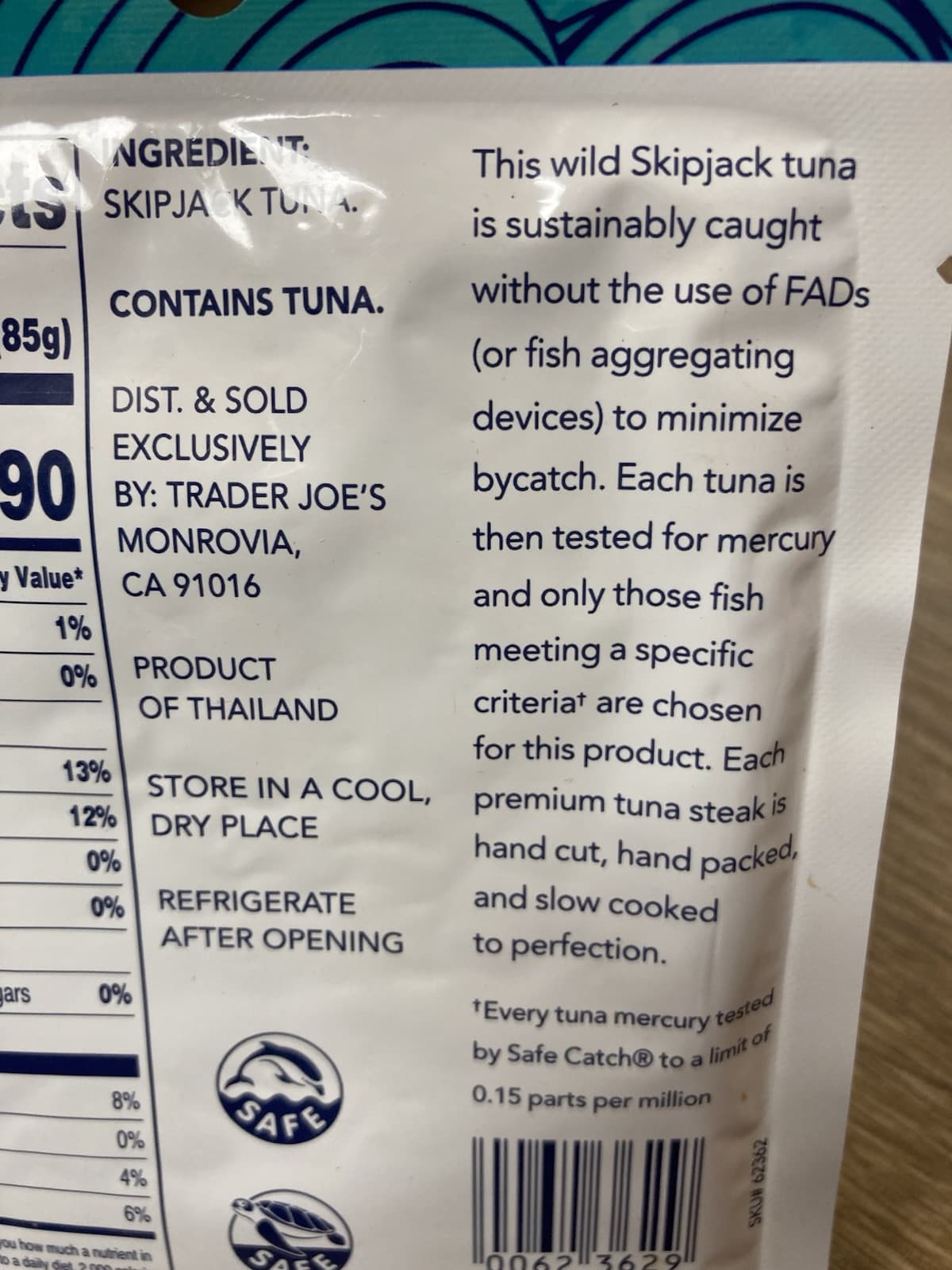 12-Count Pouches TRADER JOE'S Wild Skipjack Safe Catch Tuna Case 3 Oz 22 Protein 6