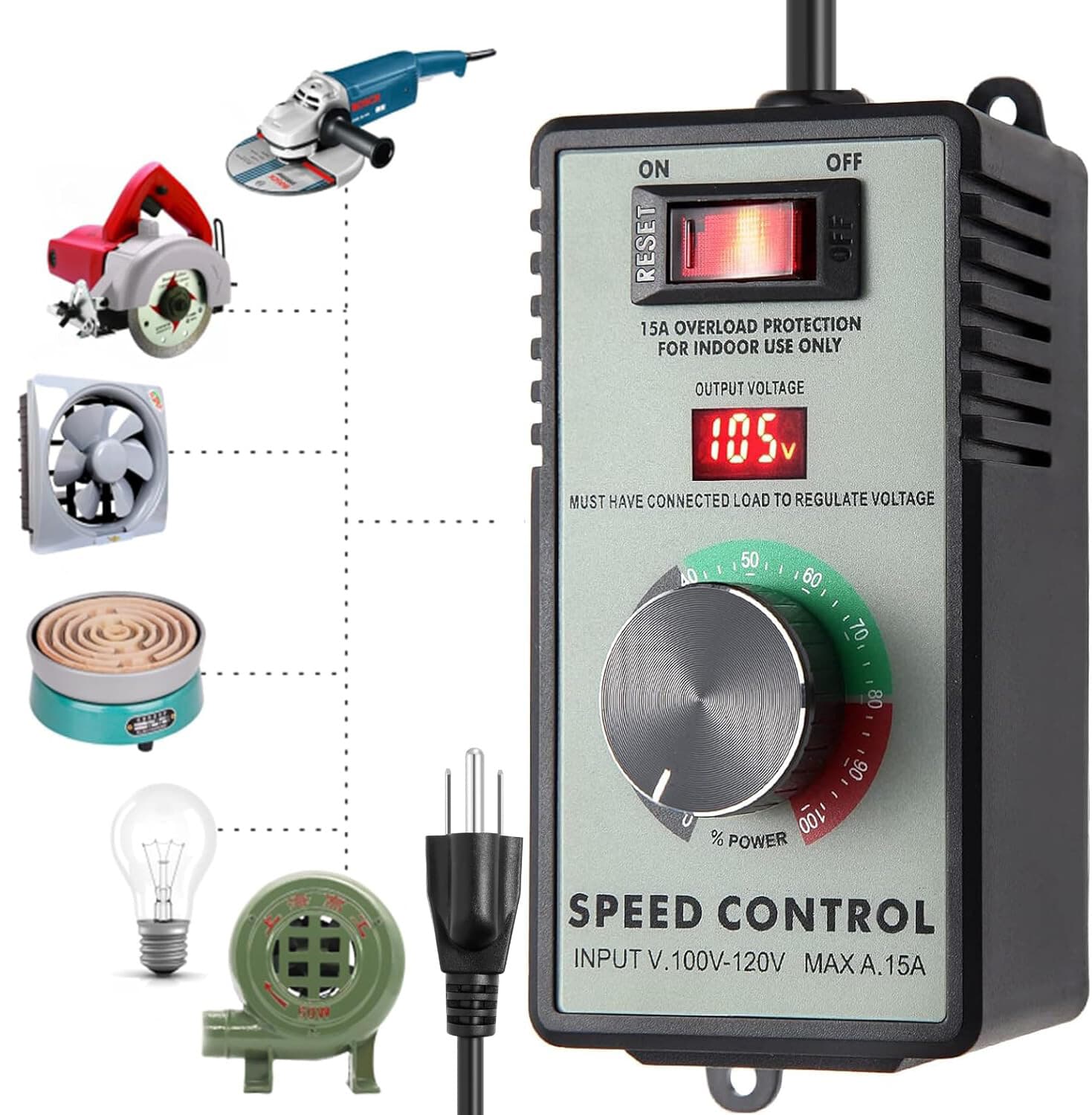 Variable Speed Controller for Router Fan Electric Motor Rheostat 120V Adjuster 4