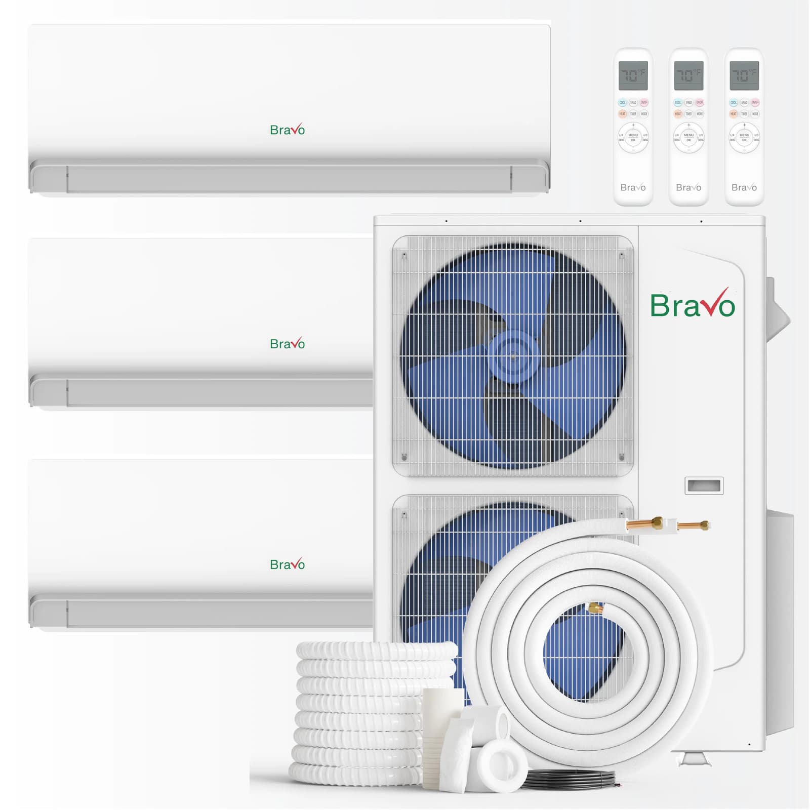 Bravo 3-Zone Mini Split AC & Heat Pump 42000 BTU Wall Mount 9K+12K+12K