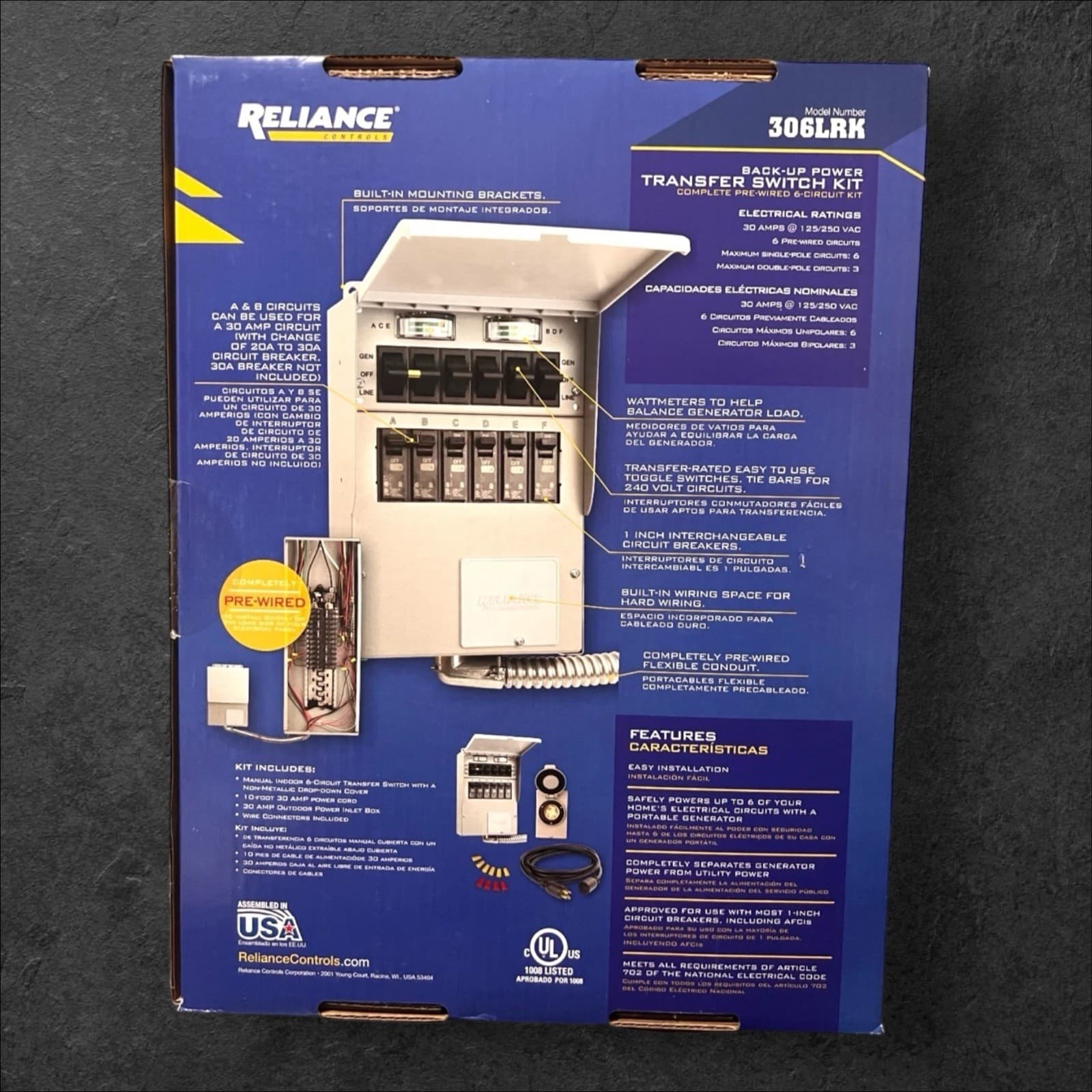 Reliance 306LRK 30Amp BackUp Power Manual Transfer Switch PreWired 6 Circuit Kit 2